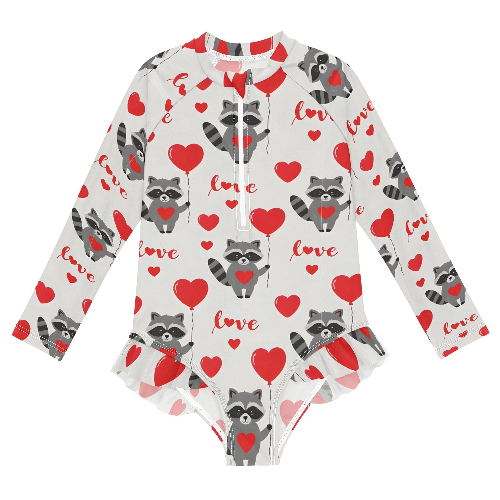 ALAZA Toddler Swimsuit Girl Bathing Suit Swimwear Rash Guard Raccoon Heart Long Sleeve 3T