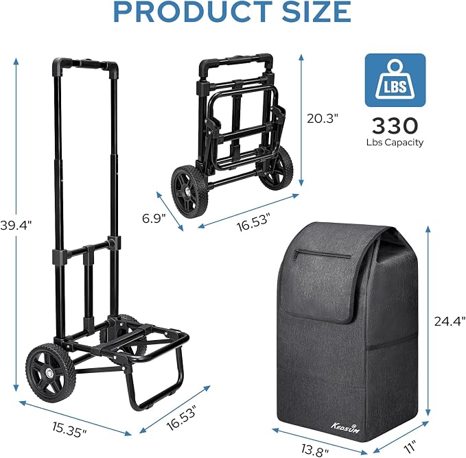 Carrito plegable 2 en 1 para compras 330 lbs negro miniatura 3