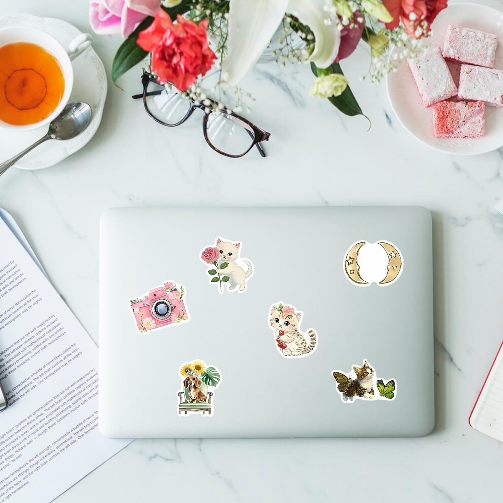 200Pcs Vintage Aesthetic Stickers Pack,Waterproof Vinyl Decals with Cute Watercolour Designs for Laptop,Water Bottle,Journaling & Scrapbook,Unique Gift for Girls,Teens & Adults (Mediterranean) - Image 3