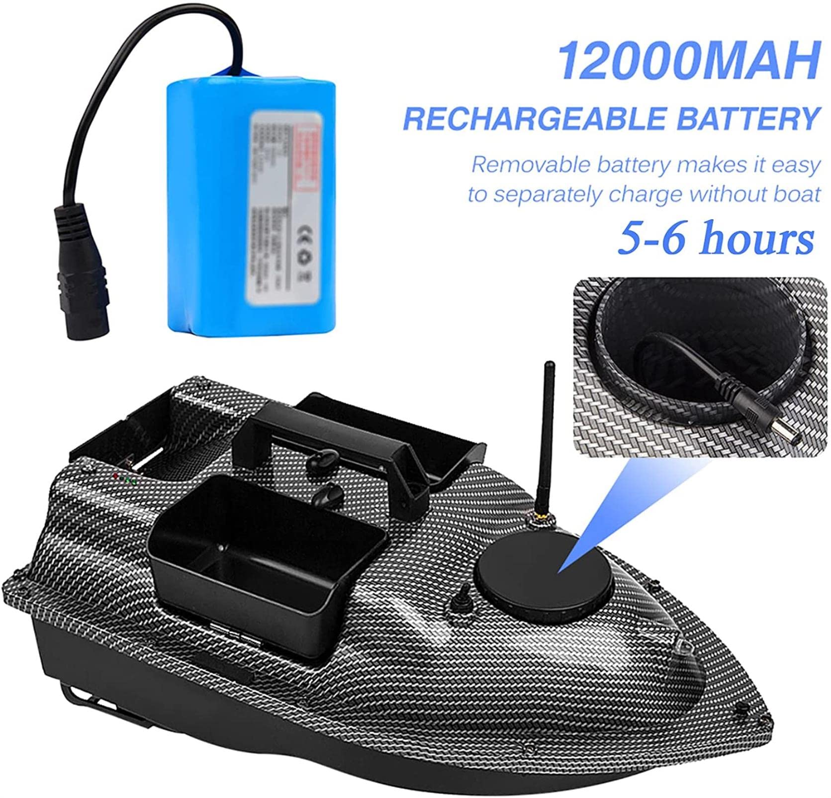 Barca Esca RC da Pesca Intelligente Barchino Carpfishing Telecomando GPS 500 m di Crociera Automatica con Doppio Motore e Batteria da 12000mAh Adatto per i Pescatori Anziani, Facile da Usare