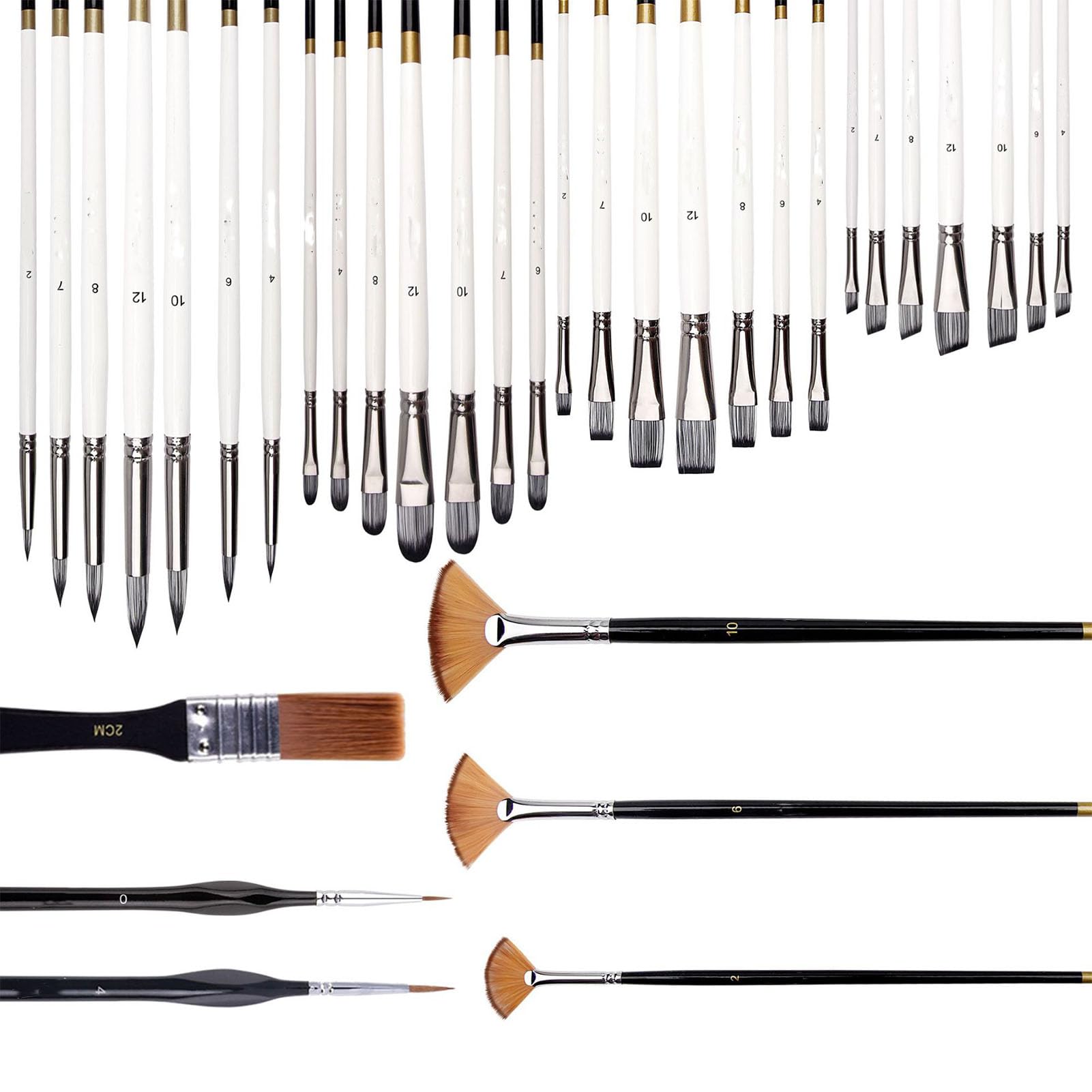 Set di Pennelli Professionali, Setole in Nylon Portatili Set di Pennelli Artistici Pennelli per Pittura Guazzo per Acquerello a Olio (Set da 34 pezzi (confezione di sacchetti