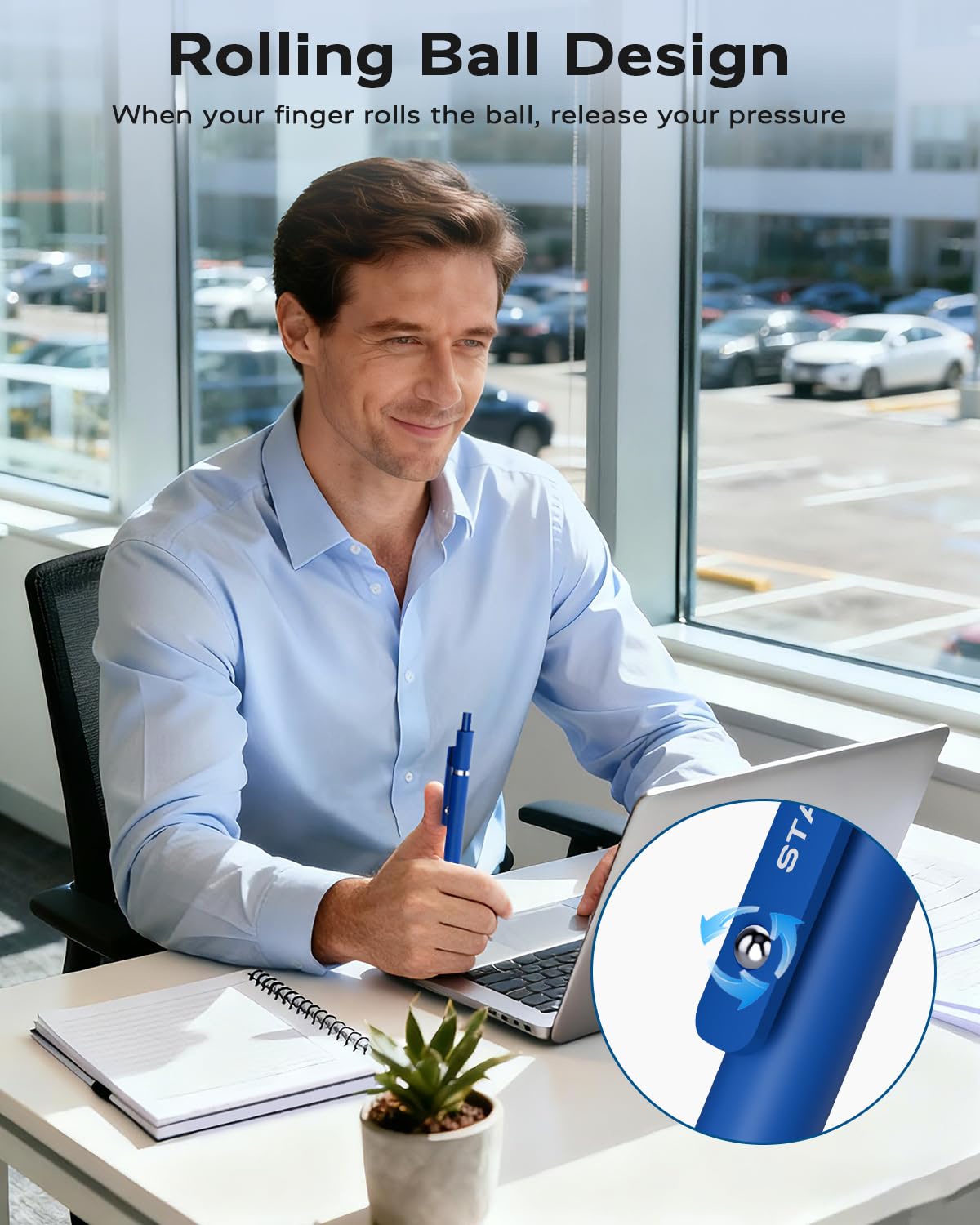 Blue Gel Pens 6Pcs Quick Dry Blue Ink Pens with 3 Extra Refills Fine Point Retractable Smooth Writing — view 5