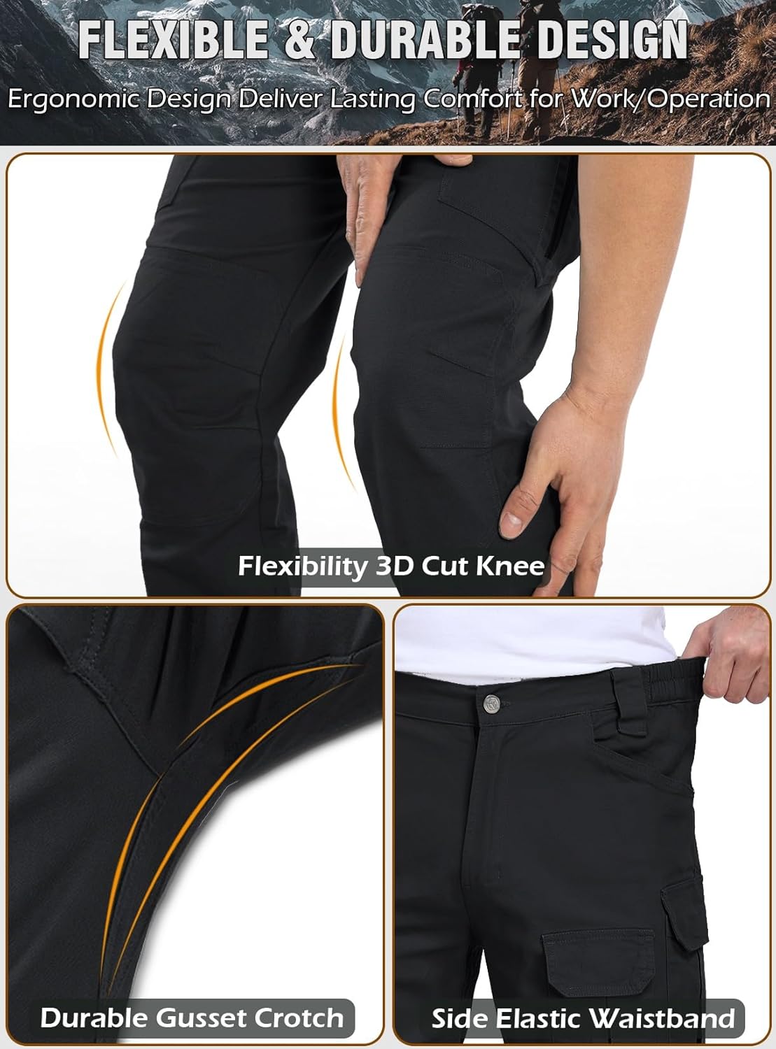 NAVEKULL Cotton Work Cargo Pants Stretch Lightweight Tactical Military Hiking Outdoor Pants with 8 Pockets - Image 4