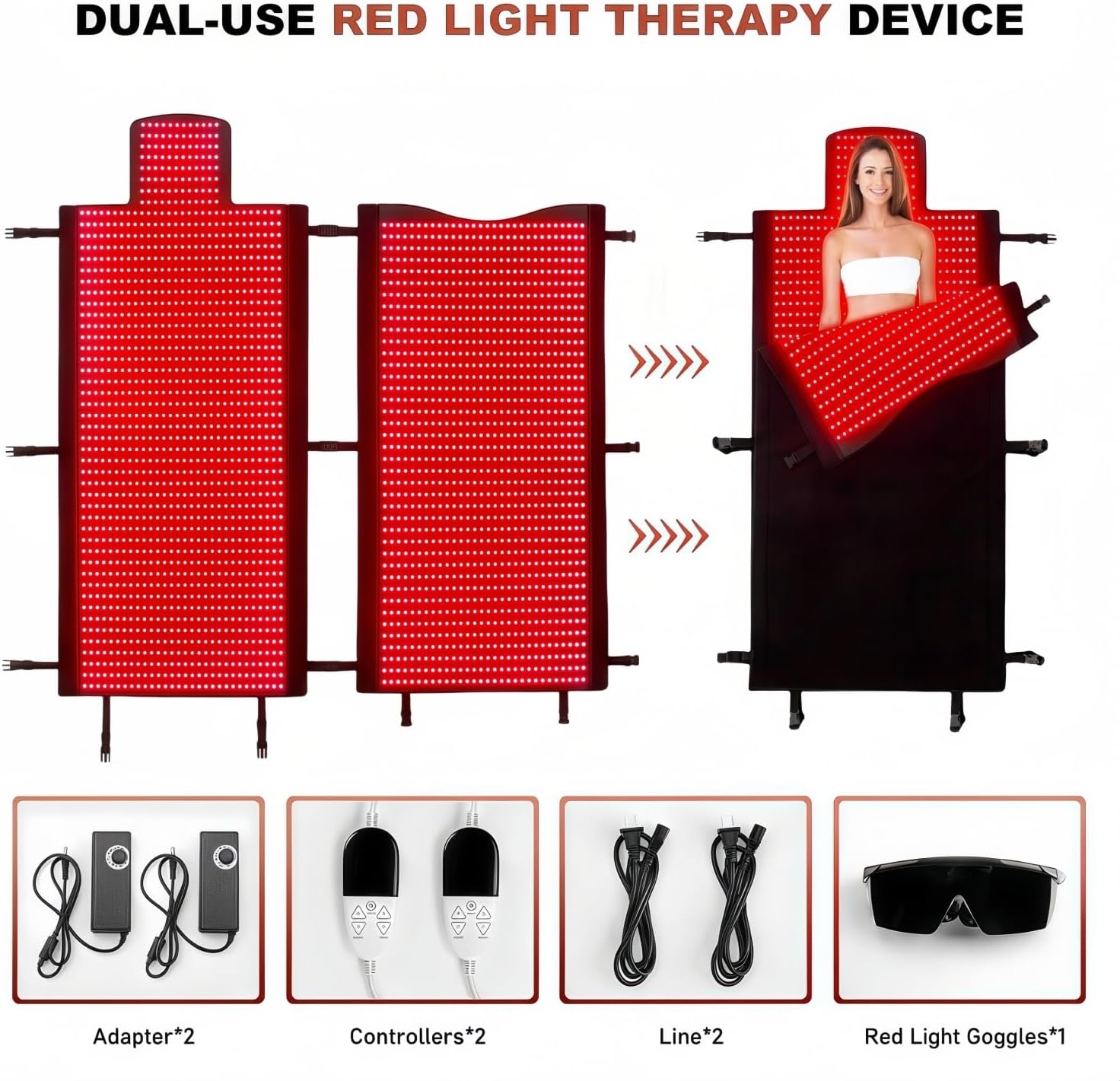 2026 Upgraded Dual Wavelength LED Beads 660nm&850nm Red Light Therapy Blanket Full Body, Used to Face and Body Pain Relief Skin Health Personal Care, 75" x 35'' (Black)