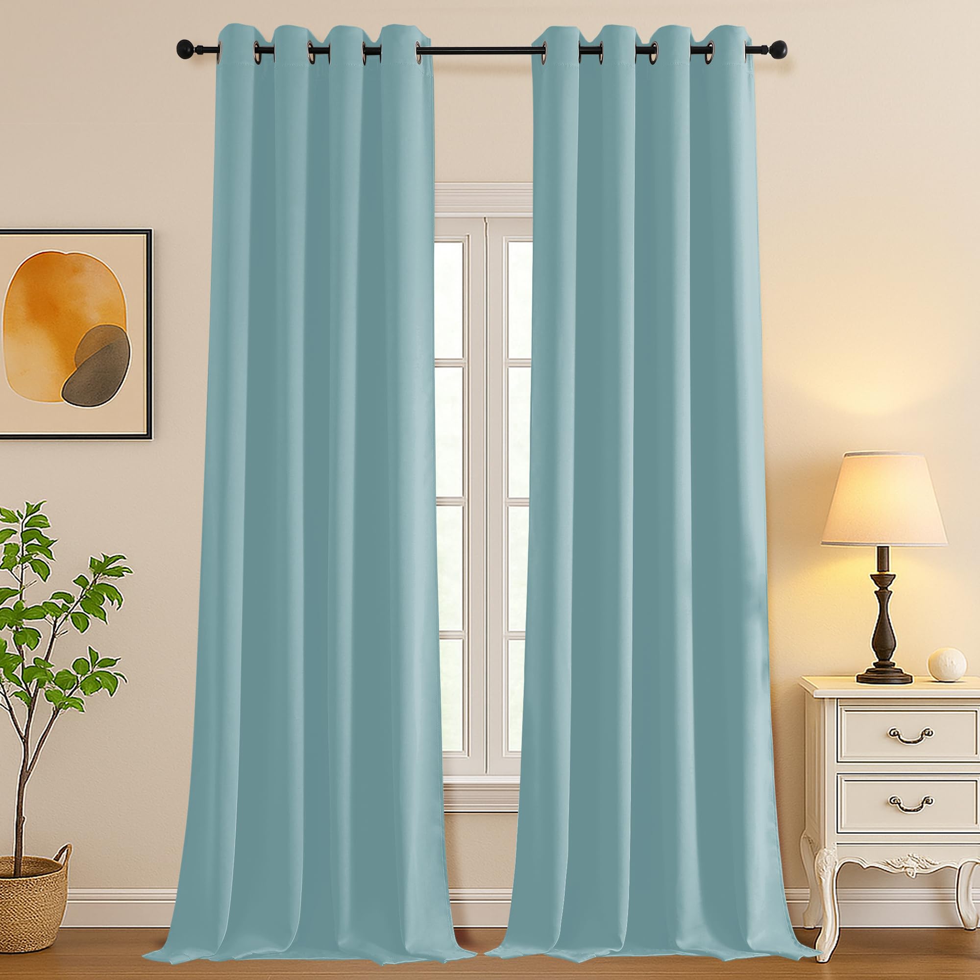 Simplebrand Aqua Extra Long 10ft Curtains for Patio 120 Inches Long 2 Panels Set, Room Darkening Light Blocking Solid Thermal Insulated Energy Saving Grommet Noise Reducing Curtains, 50 Wx120 L
