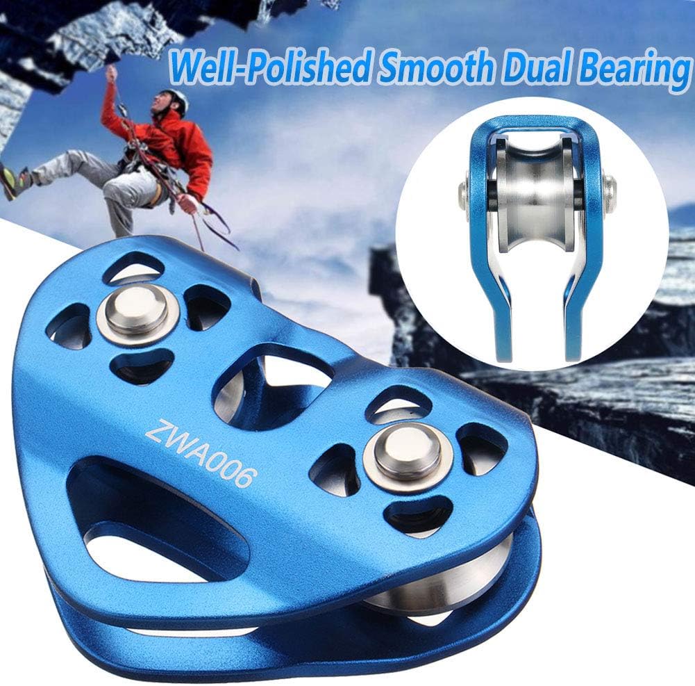 Climbing Zip Line Pulley 30KN Double Tandem Speed Dual Trolley with 25kN Carabiner for 1/4 5/16 3/8 1/2 Cable for Zipline Climbing Rescue Pulley