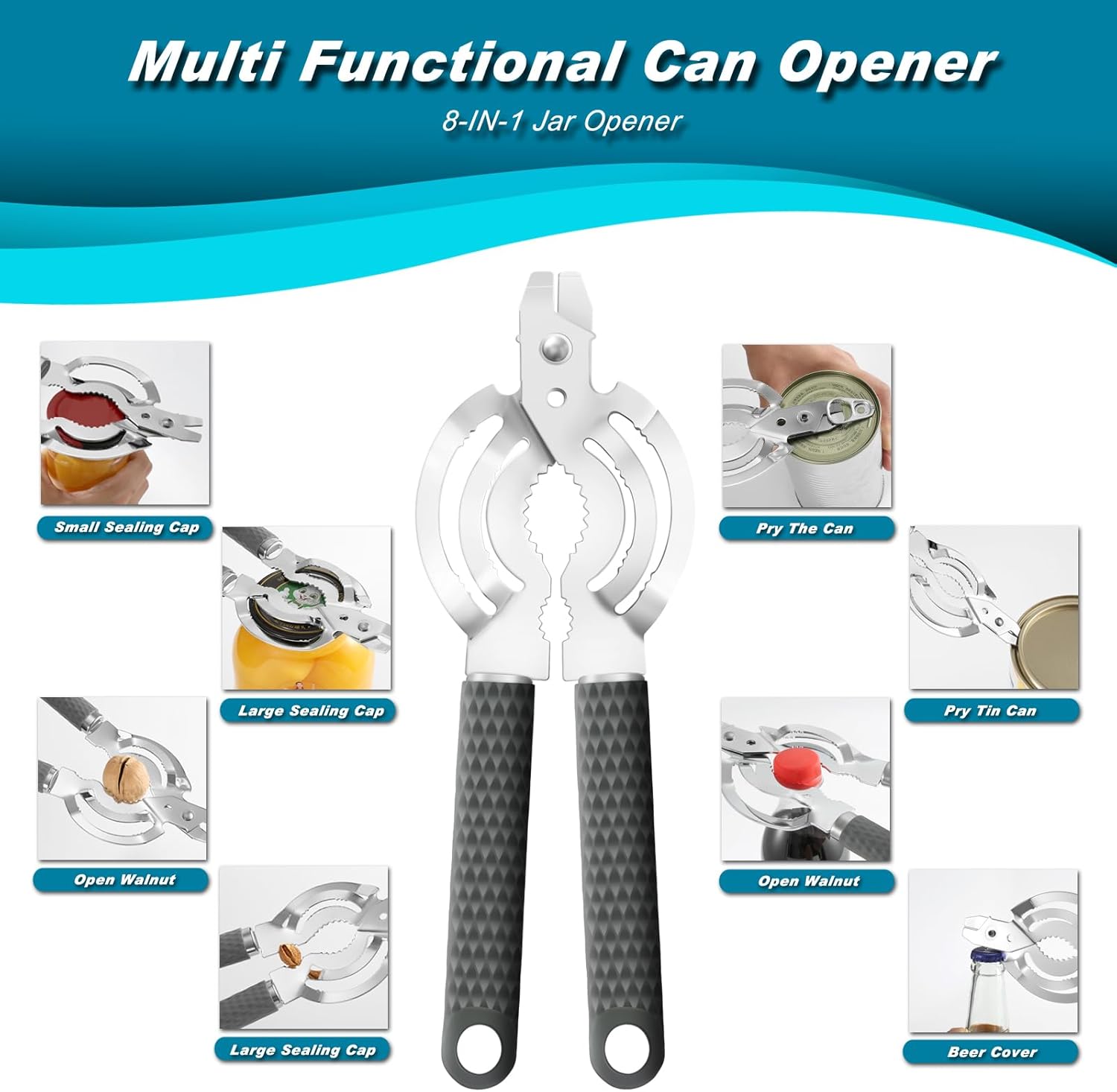 ISZW Manual Can Opener Heavy Duty - Hand Held Abrelatas with Stainless Steel Sharp Blade, Smooth Edge for Seniors, Comfort Grip Handle, Easy Turn Hand Can Opener with Magnet for Kitchen Camping, 2Pack