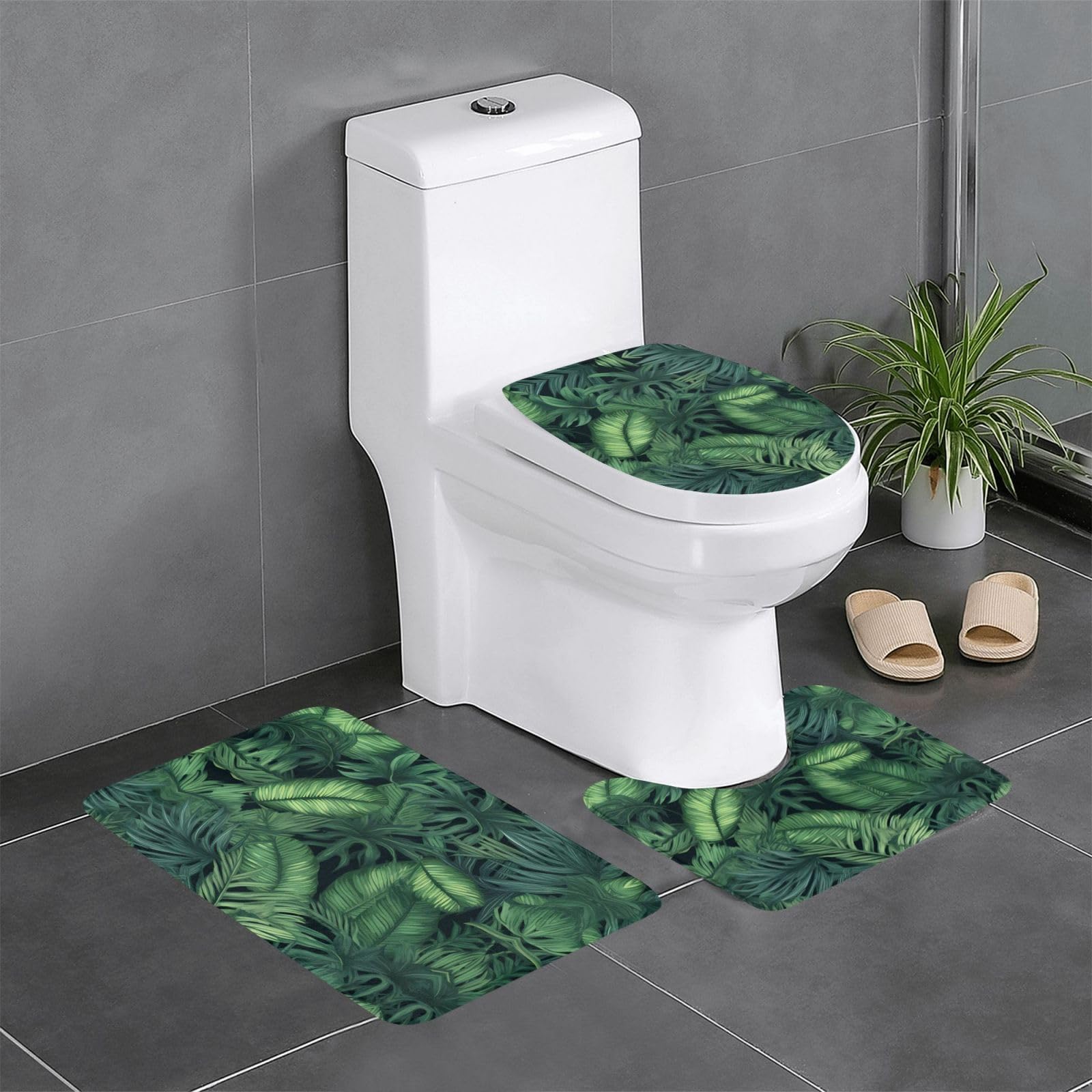 Tapis de salle de bain antidérapants ensemble 3 pièces motif jungle pour WC et douche