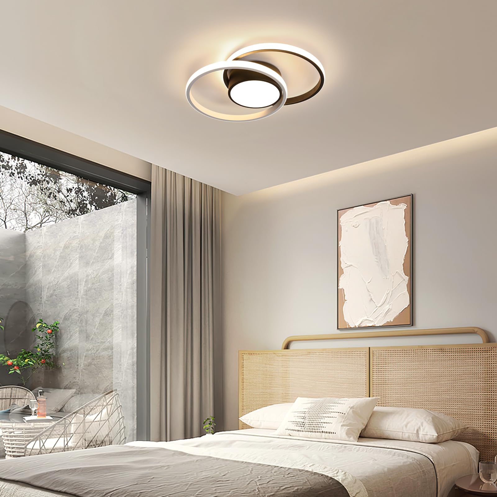 Comely Lampa sufitowa LED, okrągła lampa sufitowa 42W, nowoczesna lampa do przedpokoju, łazienki, kuchni, salonu, naturalne światło 4500K, średnica 40 cm, czarna i biała