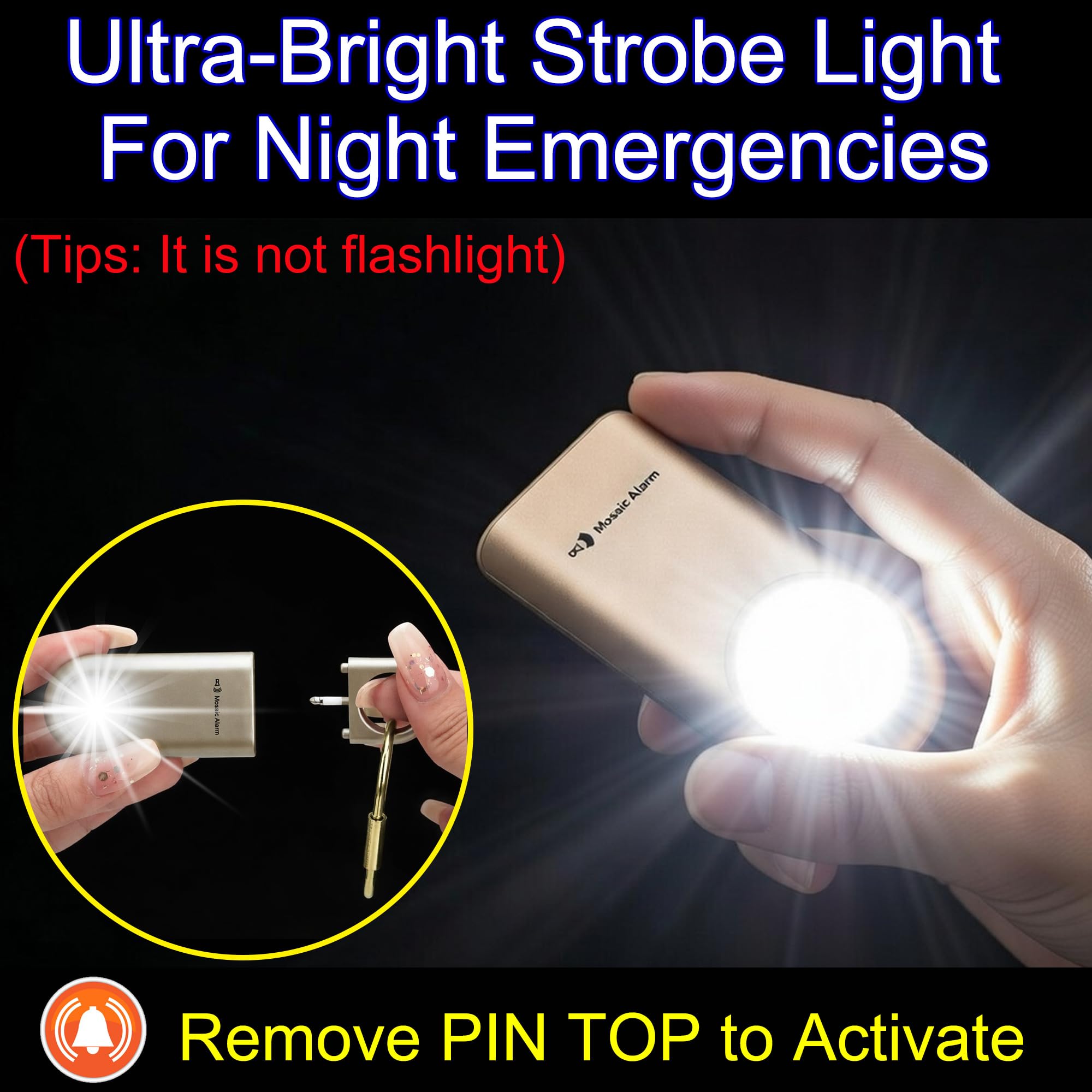 Allarme di sicurezza personale da 130 dB, ultra luminoso, luce stroboscopica, con portachiavi, sirena con moschettone, per donne, scolari, corridori notturni. Allarme per escursionismo, deterrente per
