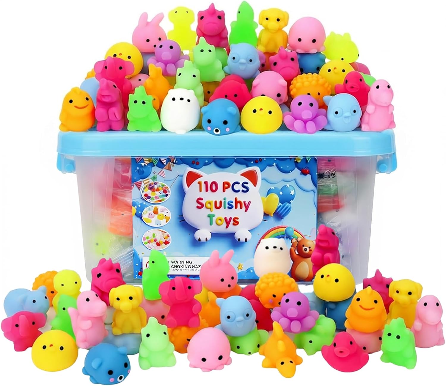 110 Pack Bulk Mochi Squishy & Fidget Toys - Soft Stress Relief Toys, Ideal Party Favors, Classroom Prizes & Christmas Stocking Stuffers for Kids