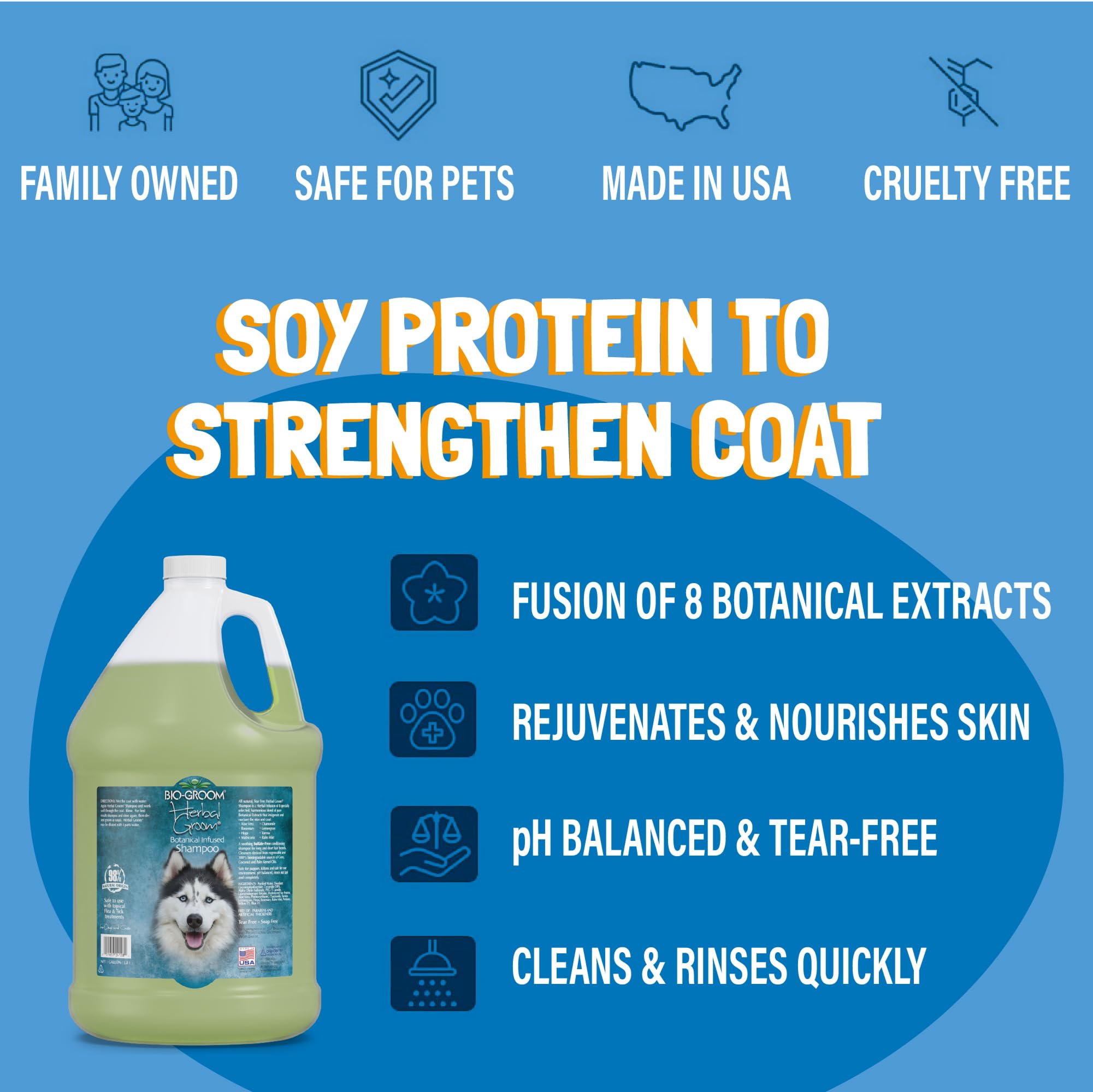 BIO-GROOM - Herbal Groom - Natürliches Kräutershampoo - Hundeshampoo und Welpenshampoo - Mit 8 reinen Pflanzenextrakten - Für Lang- und Kurzhaarige Rassen - Frei von Parabenen - 3.8 L