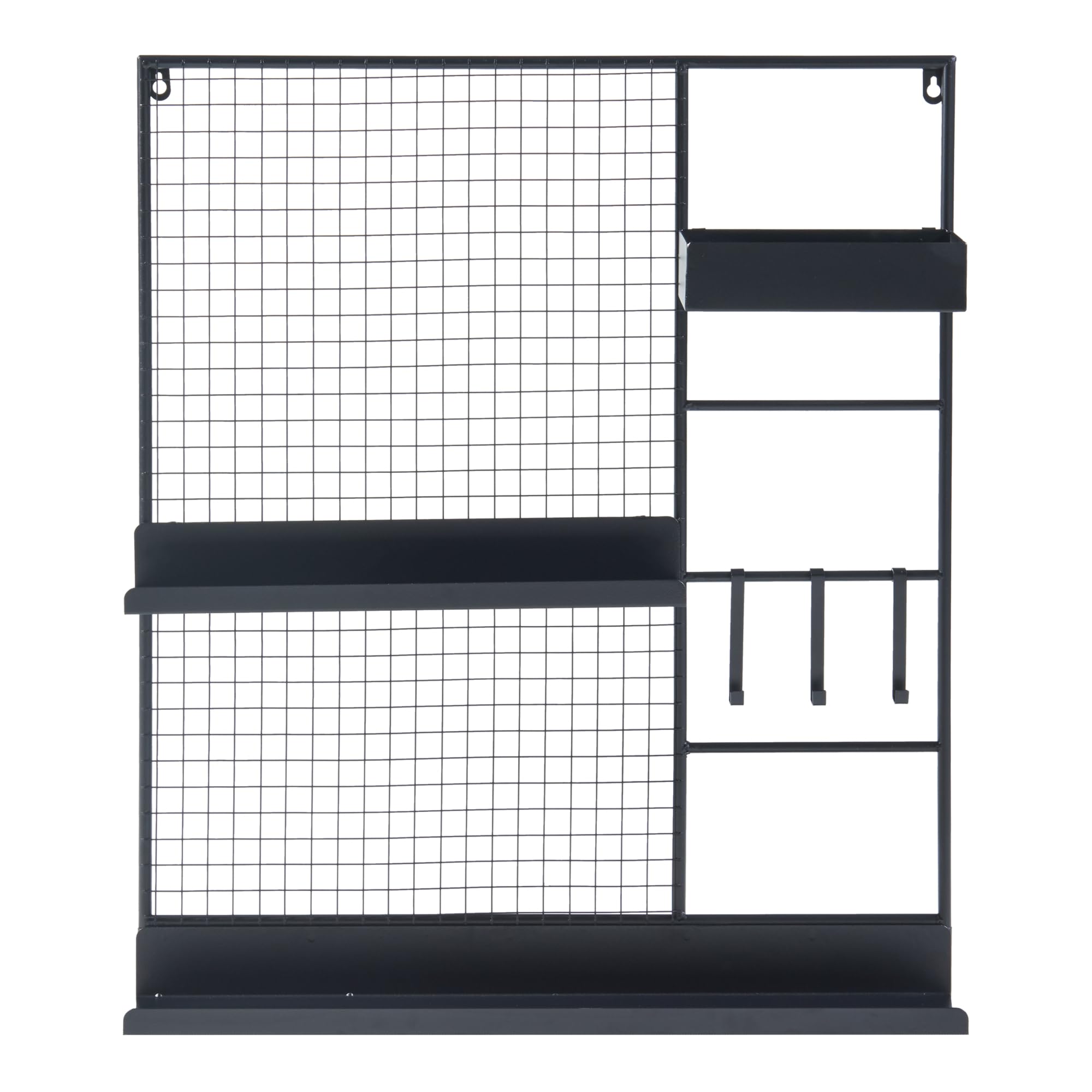 [en.casa] Bacheca Multifunzionale Griglia Foto da Parete con Mensole Ganci a S e Contenitore Memoboard Espositore Decorativo 70 x 60 x 11 cm Metallo Nero