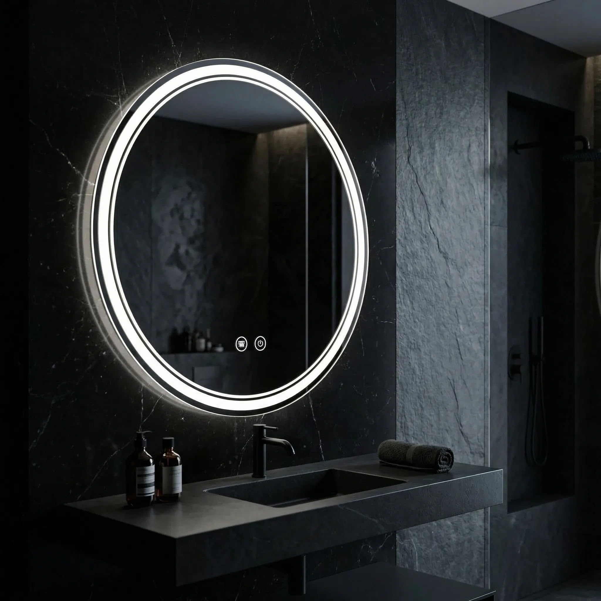 Rea - Lustro Ścienne Led Soft 90 Okrągłe - 2,5 x 90 x 90 cm