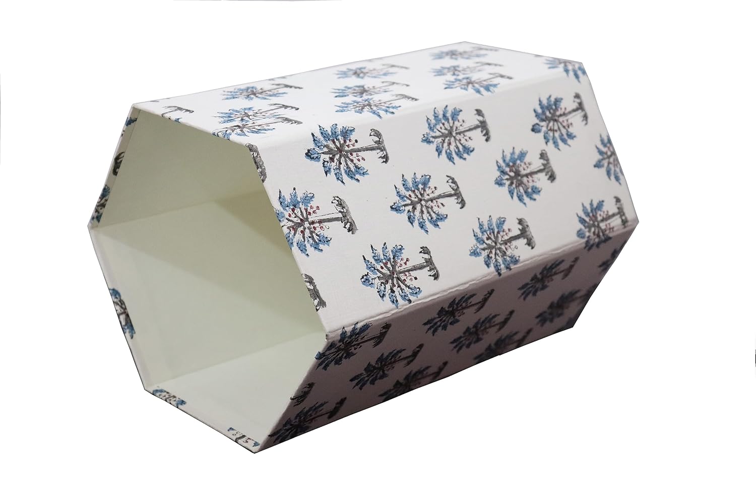 Christmas Decorative Hand Block Printed Waste Basket/Trash Can/Garbage Can/Card Board Trash Can Housewarming Gift (White)