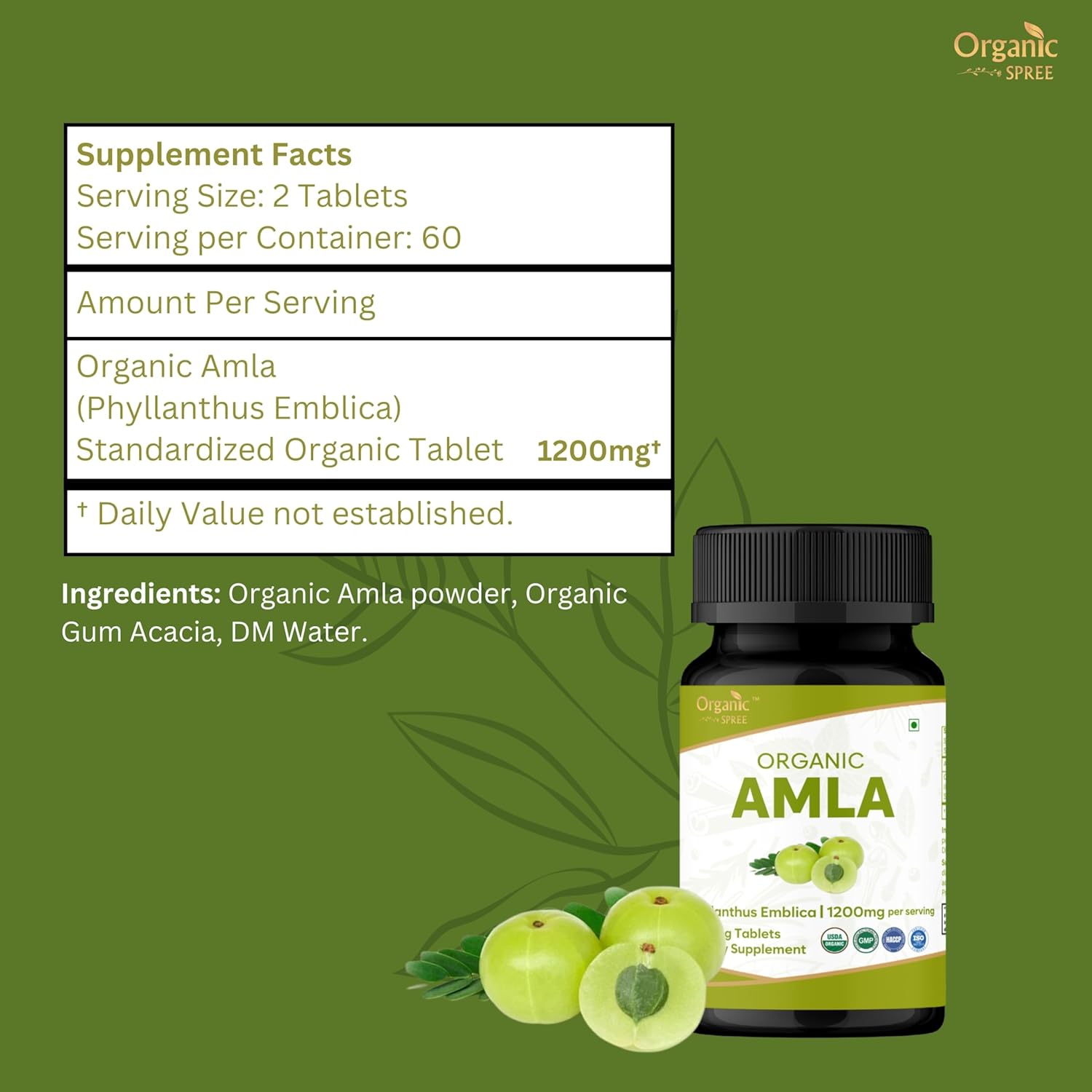 ORGANIC SPREE Amla 120 Tablets – USDA Organic Indian Gooseberry – Rich in Vitamin C & Supports Immune Health* - Pack of 3