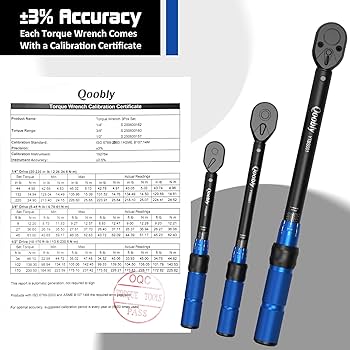 Qoobly 3PCS Torque Wrench Set - 1/4 3/8 1/2 Inch Drive Click