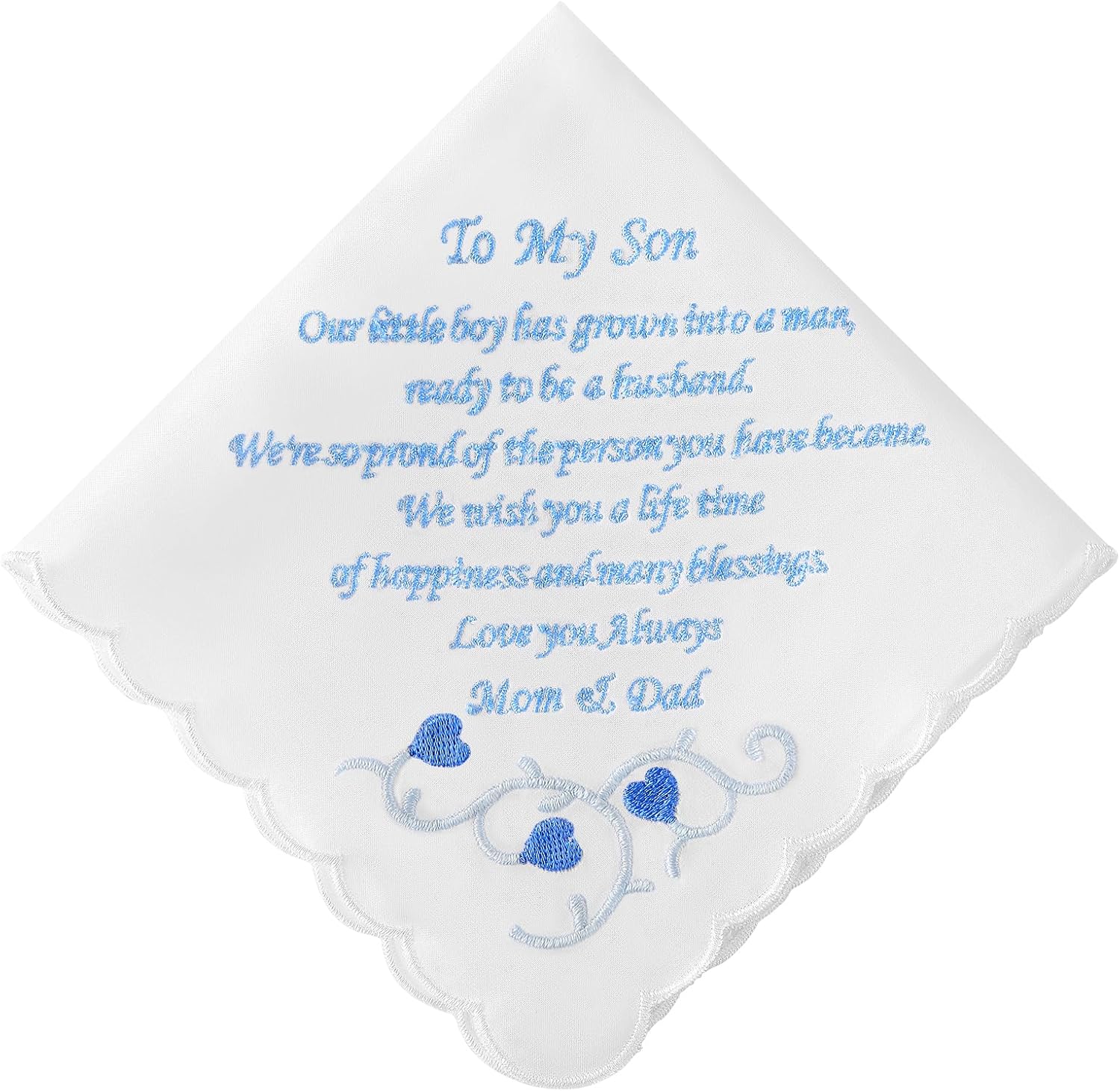 Wedding Handkerchiefs Something Blue for Bride Embroidered Handkerchief Gift for Bride Groom from Mother Father