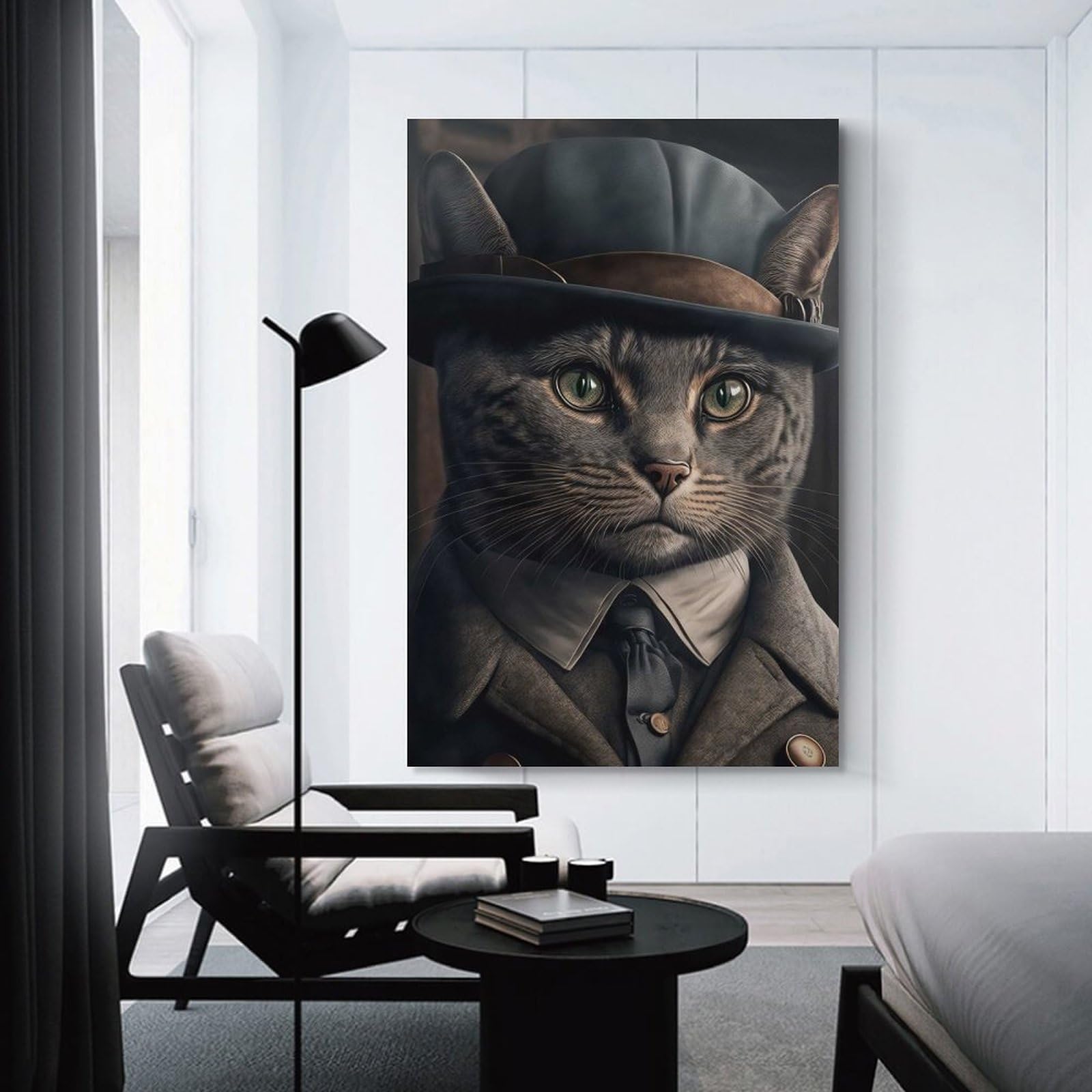 Junmoney Fancy Cat Canvas Wall Picture 12x18inch(30x45cm), for Study, Office Or Focused Interiors, Home Office Artwork with Decorative Appeal