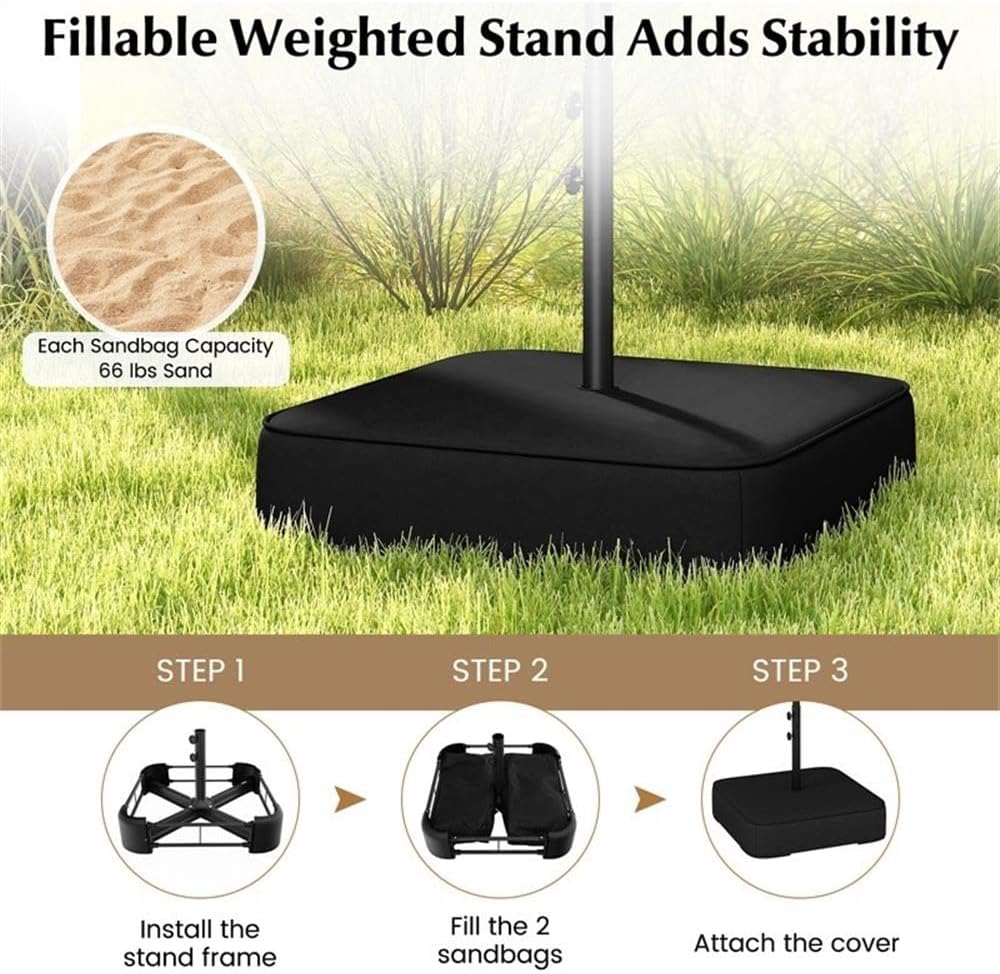 Pemberly Row 13FT Double-Sided Patio Umbrella with Crank Handle, Gray PA-Coated Fabric, Powder-Coated Frame, Vented Top, Sand-Fillable Base, Large Outdoor Shade for Gatherings or Events