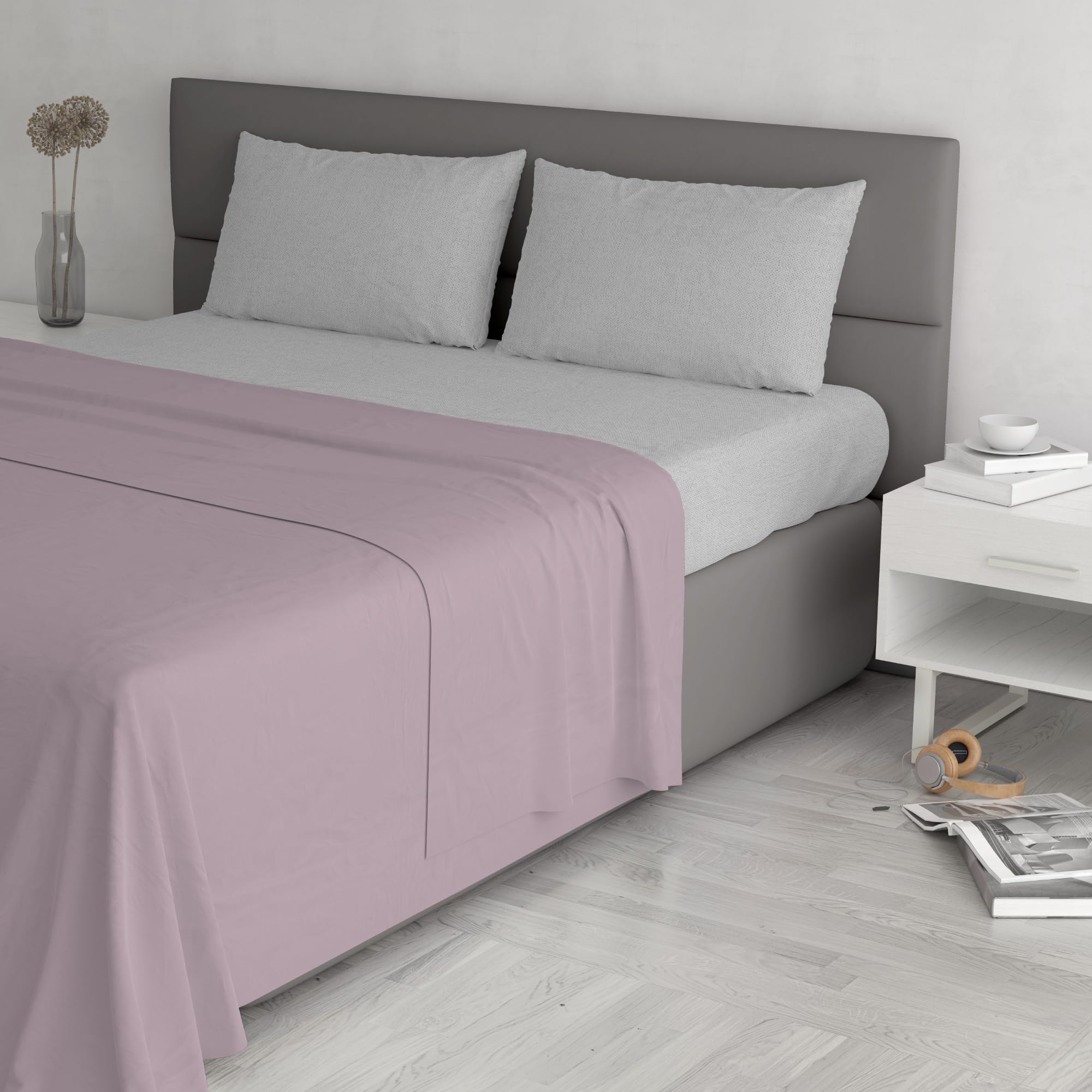 Trend Chic Bed Set, 100% Cotton, Made in Italy, Double, Antique Pink, Old Pink, Queen-size bed