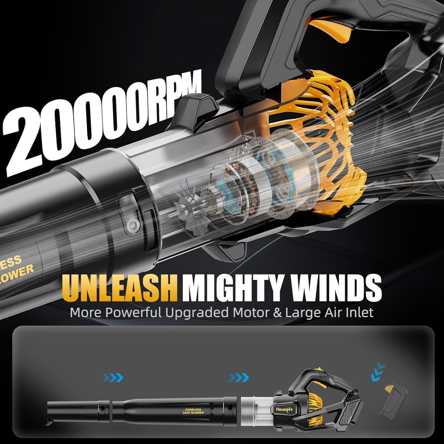 Cordless Leaf Blower Compatible with Dewalt 20V MAX Battery(Tool Only), 600 CFM 150 MPH Electric Leaf Blower with 20000 RPM Powerful Motor, 3-Speed Turbo Handheld Blower for Lawn Care, Driveway & Snow