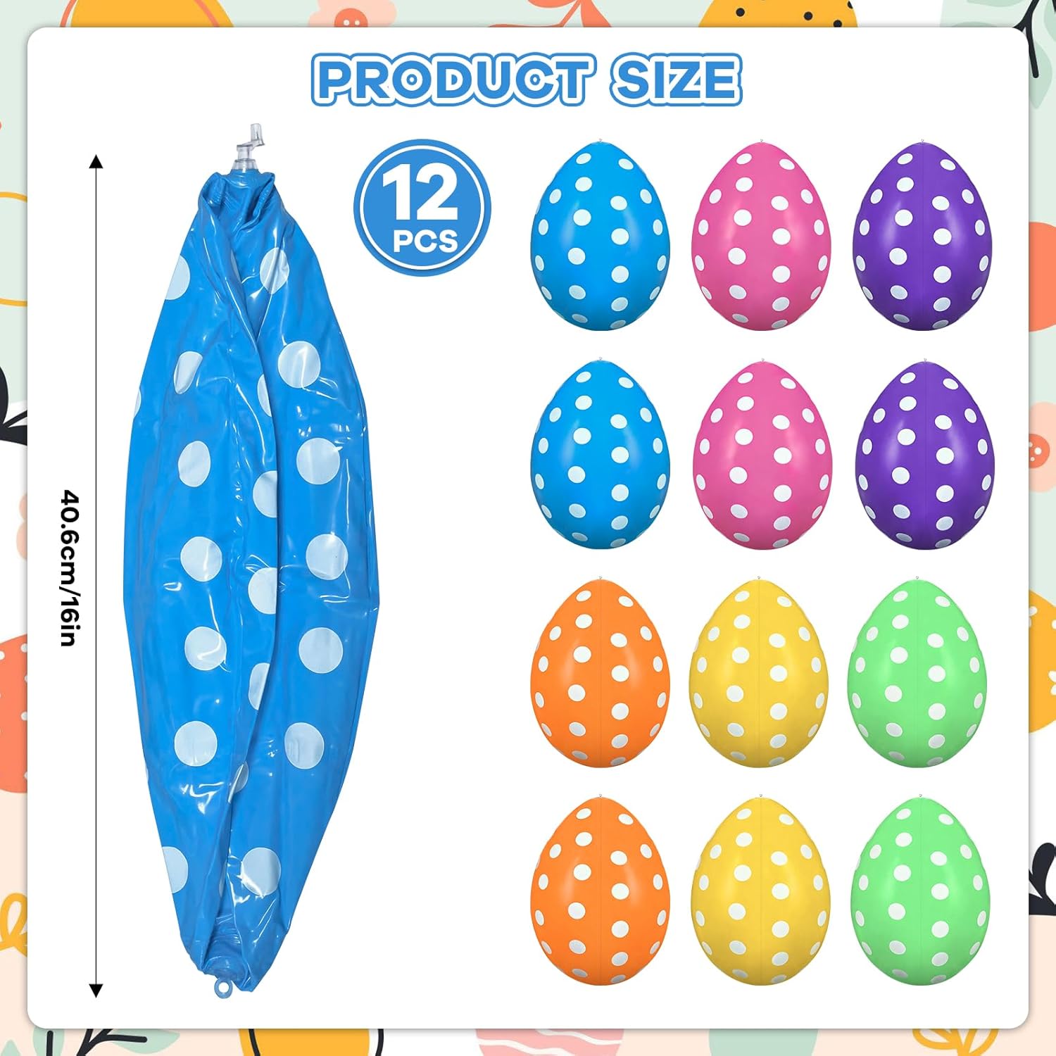 12 PCS Inflatable Easter Eggs Decorations Balloons Inflatables Outdoor Decorations Colorful Egg Ornaments for Yard, Lawn, Garden, Party Decor for Age: 14+ (16inch*12pcs)