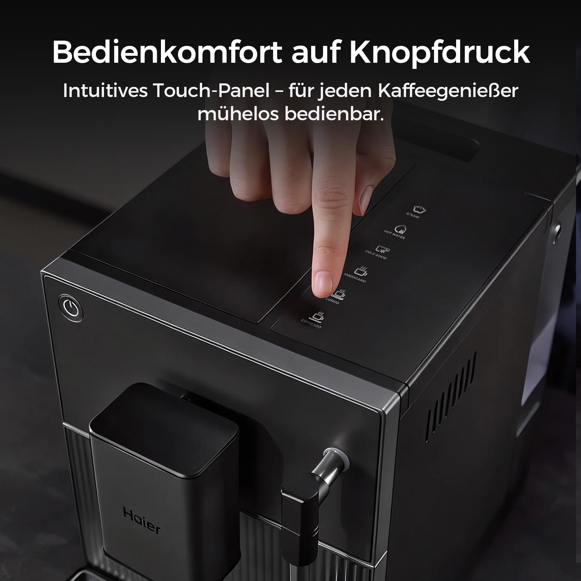 Haier Kaffeevollautomat klein mit Mahlwerk | 6 Kaffeespezialitäten | Kaffeemaschine Bohnen mit Milchdüse, 5 Mahlstufen, Auto-Reinigung, perfekt für kleine Küchen, Camping, kompakt