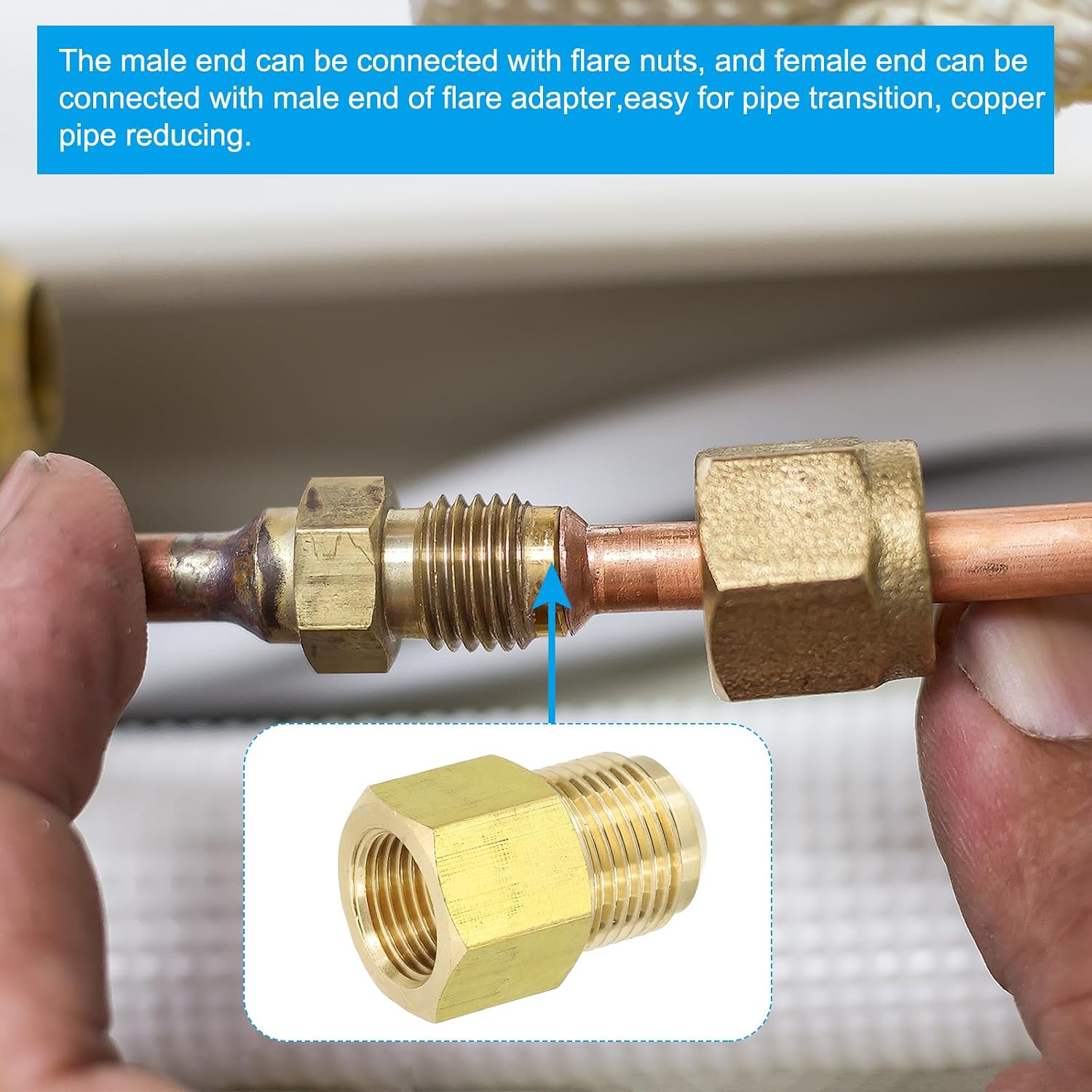 PATIKIL 3/8 Inch Female Flare x 1/2 Inch Male Flare Connectors, 3pcs SAE 45 Degree Brass Adapter Pipe Fitting for Air Gas Line Refrigeration HVAC