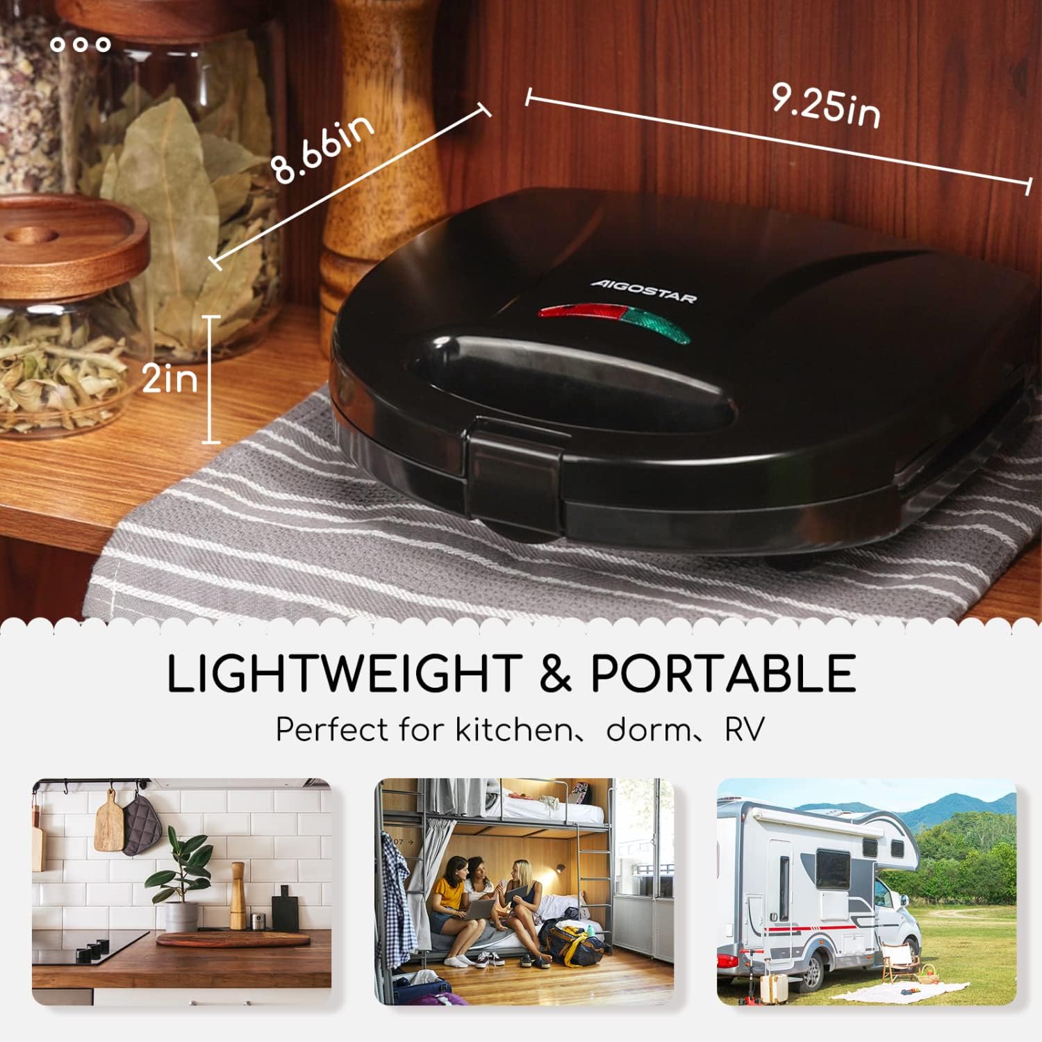 Aigostar 2in1 Sandwich Maker Panini Press Grill with Nonstick Plates, and Aigostar Panini Press, 1200W Sandwich Maker and Electric Indoor Grill with Ceramic Non-Stick Coated Plates, Opens 180°