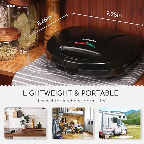 Miniatura 5 de Aigostar Parrilla de prensa Panini 2 en 1 con placas antiadherentes y prensa Aigostar Panini, sandwichera de 1200 W y parrilla eléctrica para