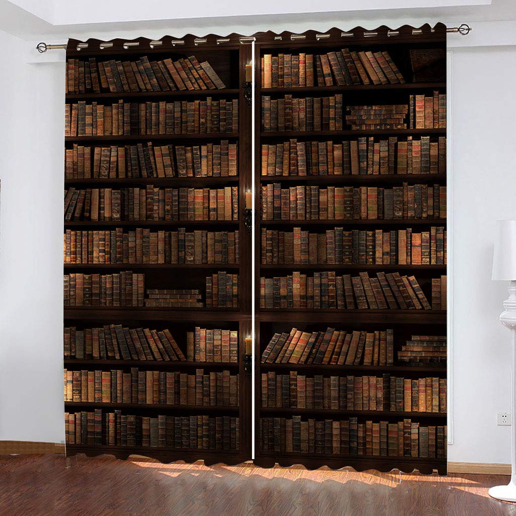 Rideaux occultants imprimé bibliothèque 3D thermiques et isolants anti-froid 200x200 cm