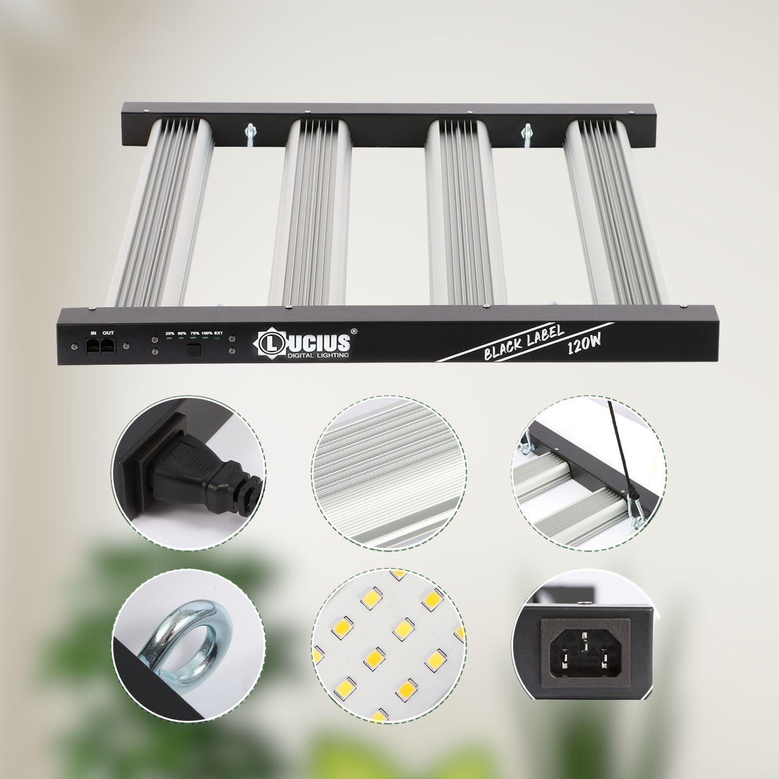 LED 120W Black Label - Luz para plantas de espectro completo – 2.9 µmol/J, Potencia Regulable, Iluminación Profesional para Cultivo Interior