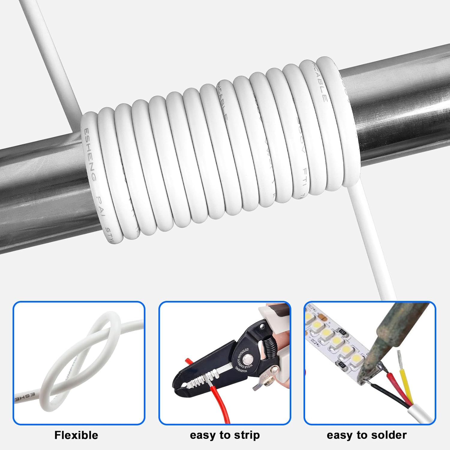 18 Gauge 3 Conductor Electrical Wire, 50FT 18 AWG Stranded Low Voltage LED Cable, Tinned Copper Hookup, Insulated 3 Wire Cable, Flexible Power for LED Lamp Lighting Strip Automotive