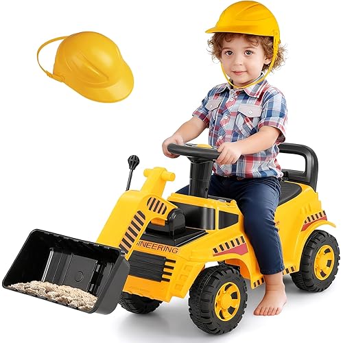 HONEY JOY Ride On Excavator, Ride On Push Car for Toddlers, Outdoor Digging Bulldozer w/Working Shovel, Storage, Ride on Construction Vehicle for Kids, No Power Ride On Toy for Boys Girls, Yellow