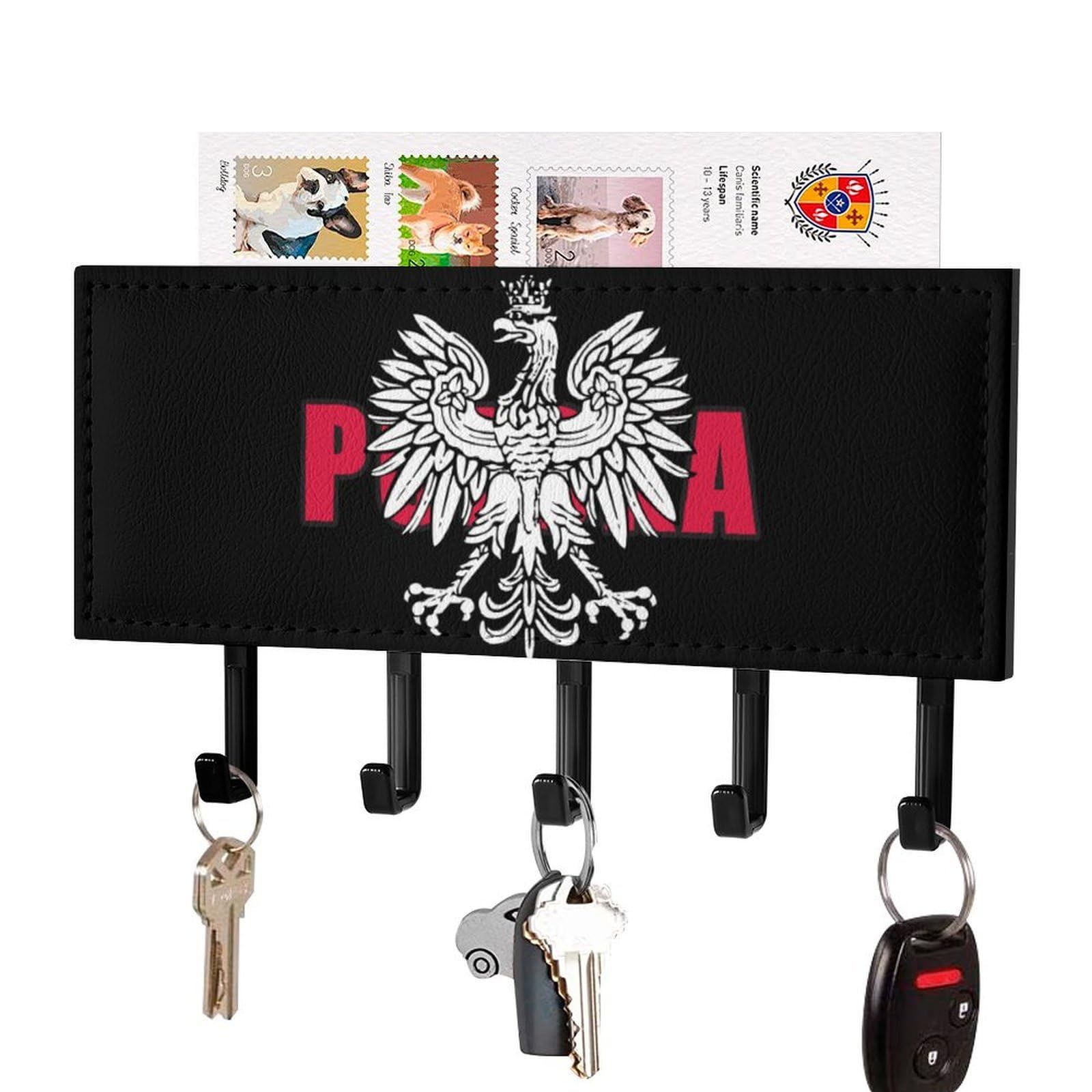 NCLQVJXZKHW Polska Poland Polish Ea-gles Key Holder with 5 Hooks Key Hooks Wall Mounted Key Racks Key Hanger Organiser Shelf