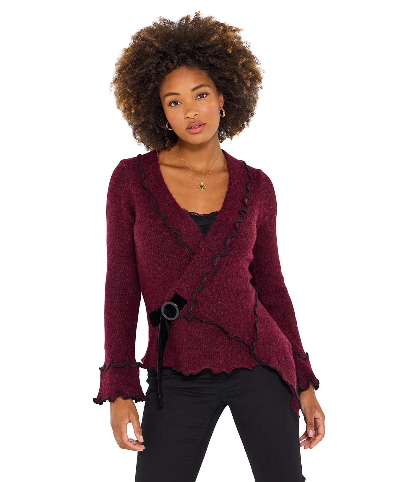 Joe Browns Women's Regular Fit Wrap Front Jumper Sweater, Berry, 10