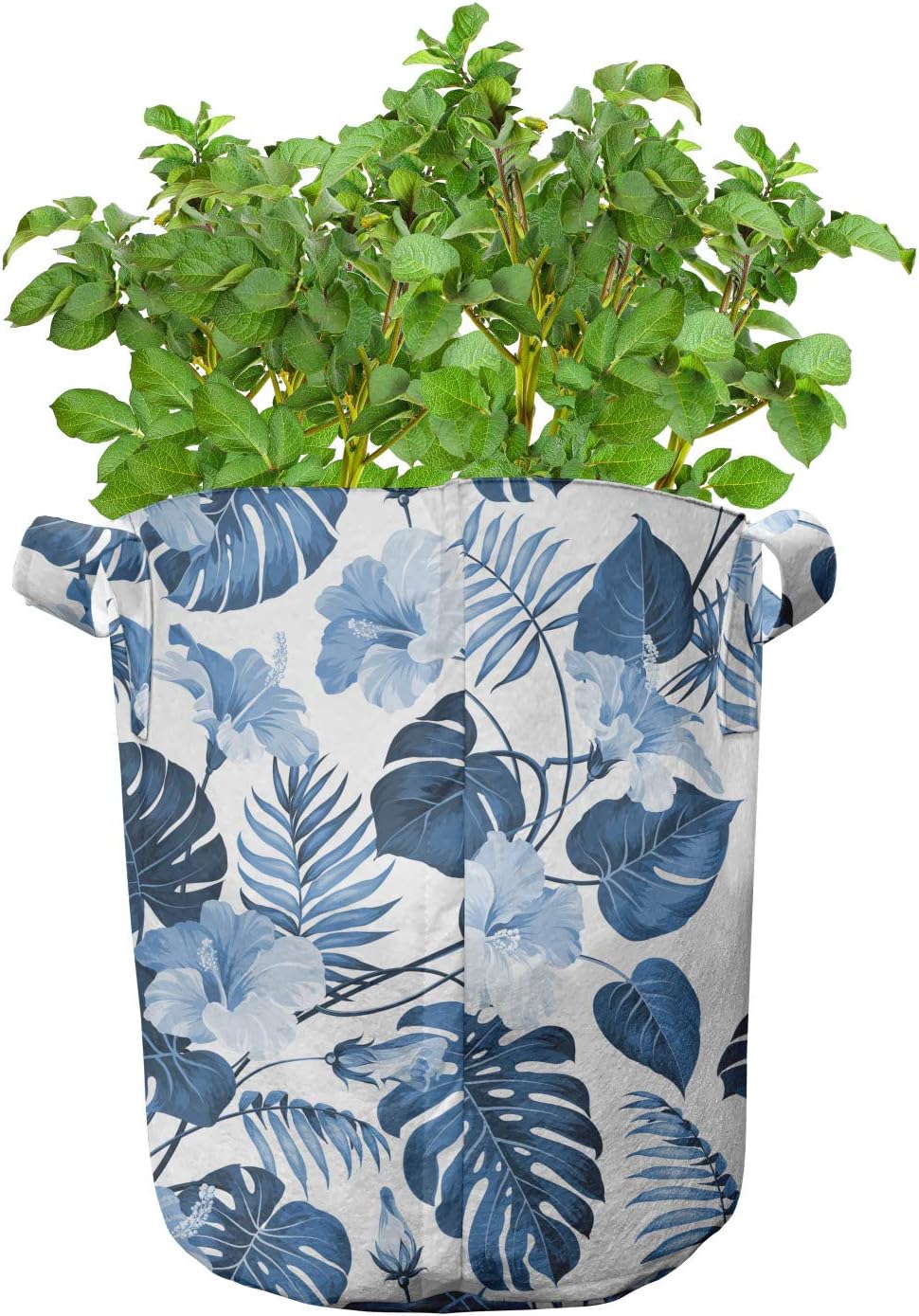 Lunarable Leaf Grow Bags 5-Pack, Palm and Mango Tree Branch, Heavyduty Fabric Pots with Handles for Plants, 7 Gallon, Turquoise Pale Blue