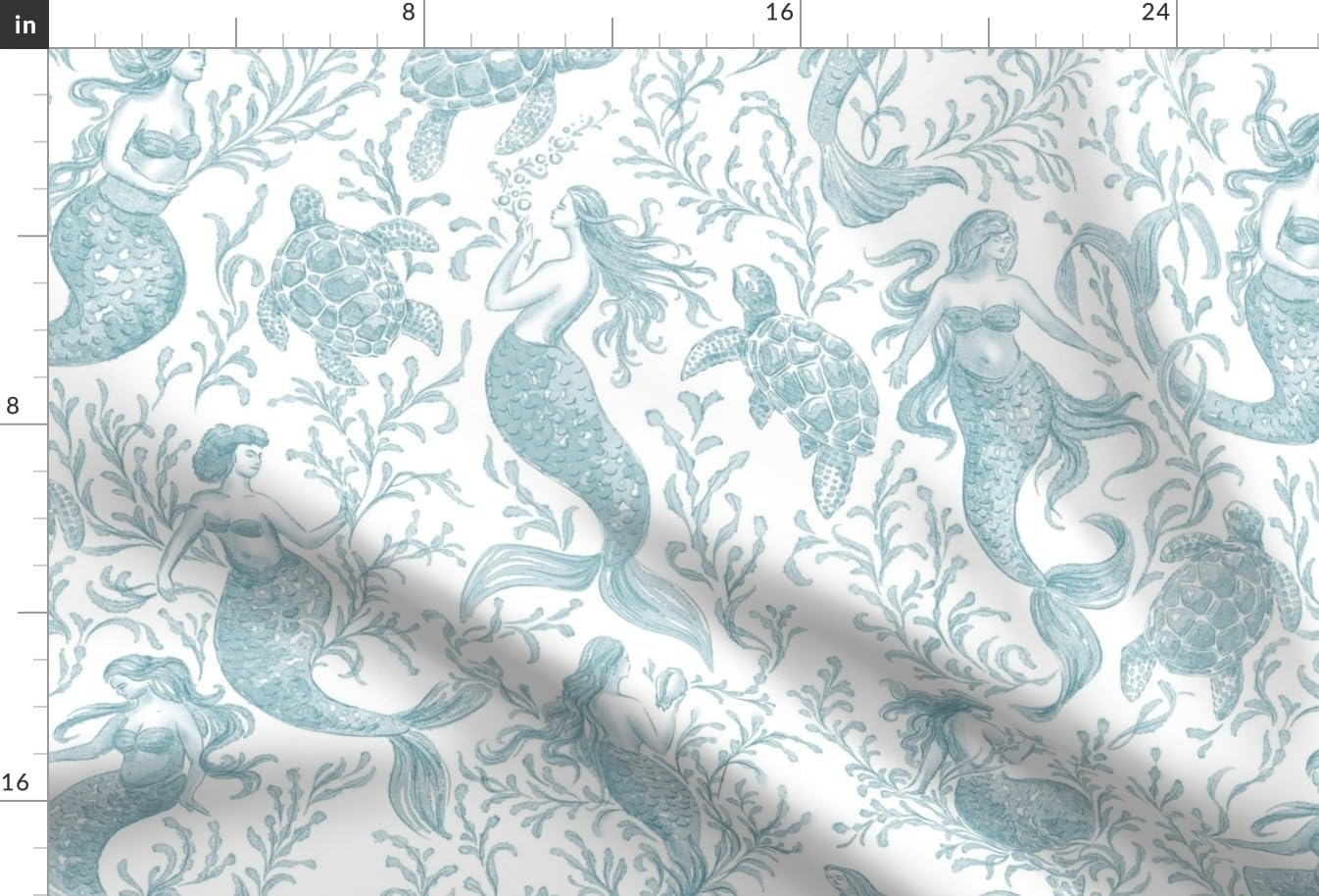 Spoonflower Fabric - Underwater Ocean Nautical Summer Sea Turtles Mermaids Seafoam Coastal Printed on Minky Fabric by The Yard - Sewing Baby Blankets Quilt Backing Plush