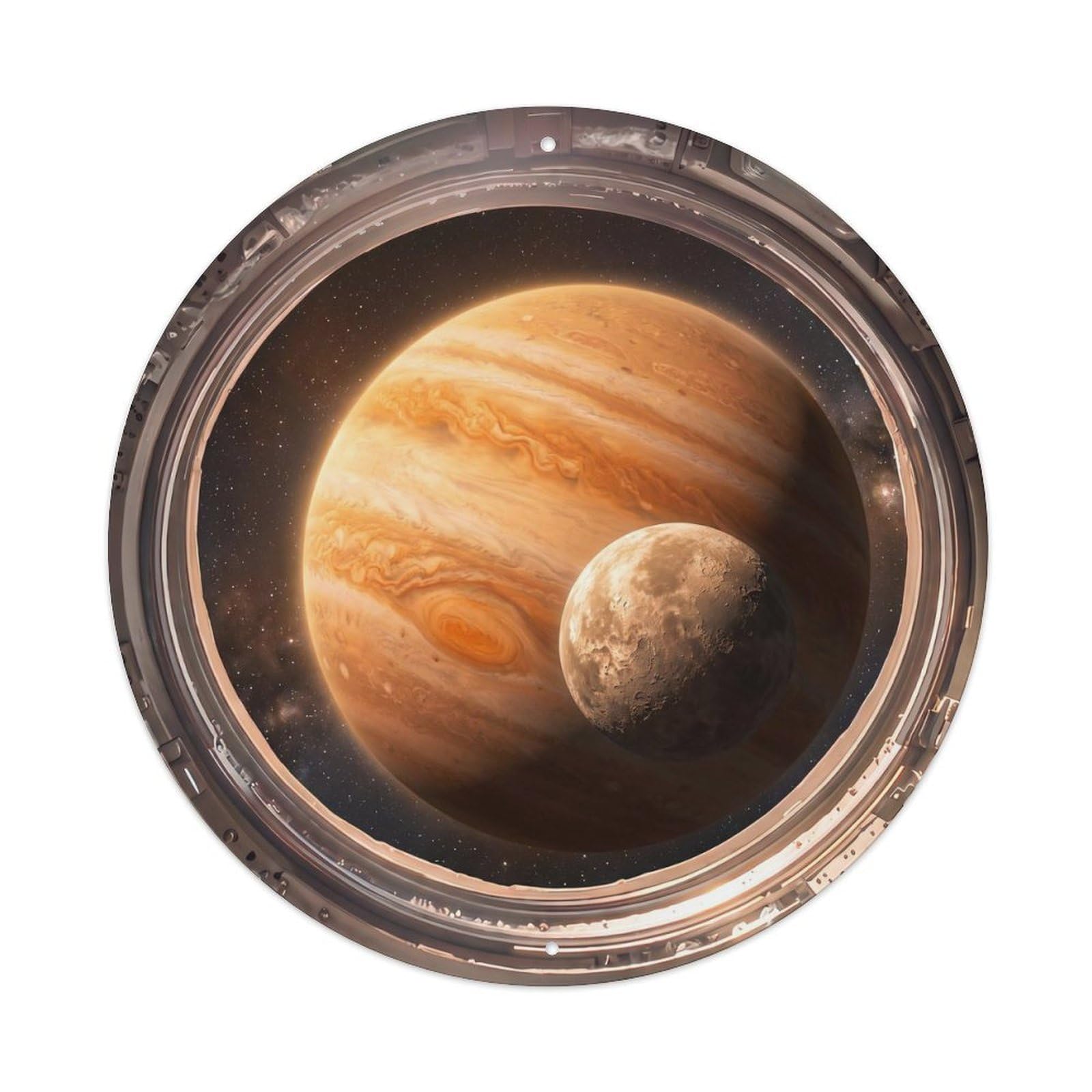 Planet Moon Pair from Space Station Porthole Metal Tin Sign