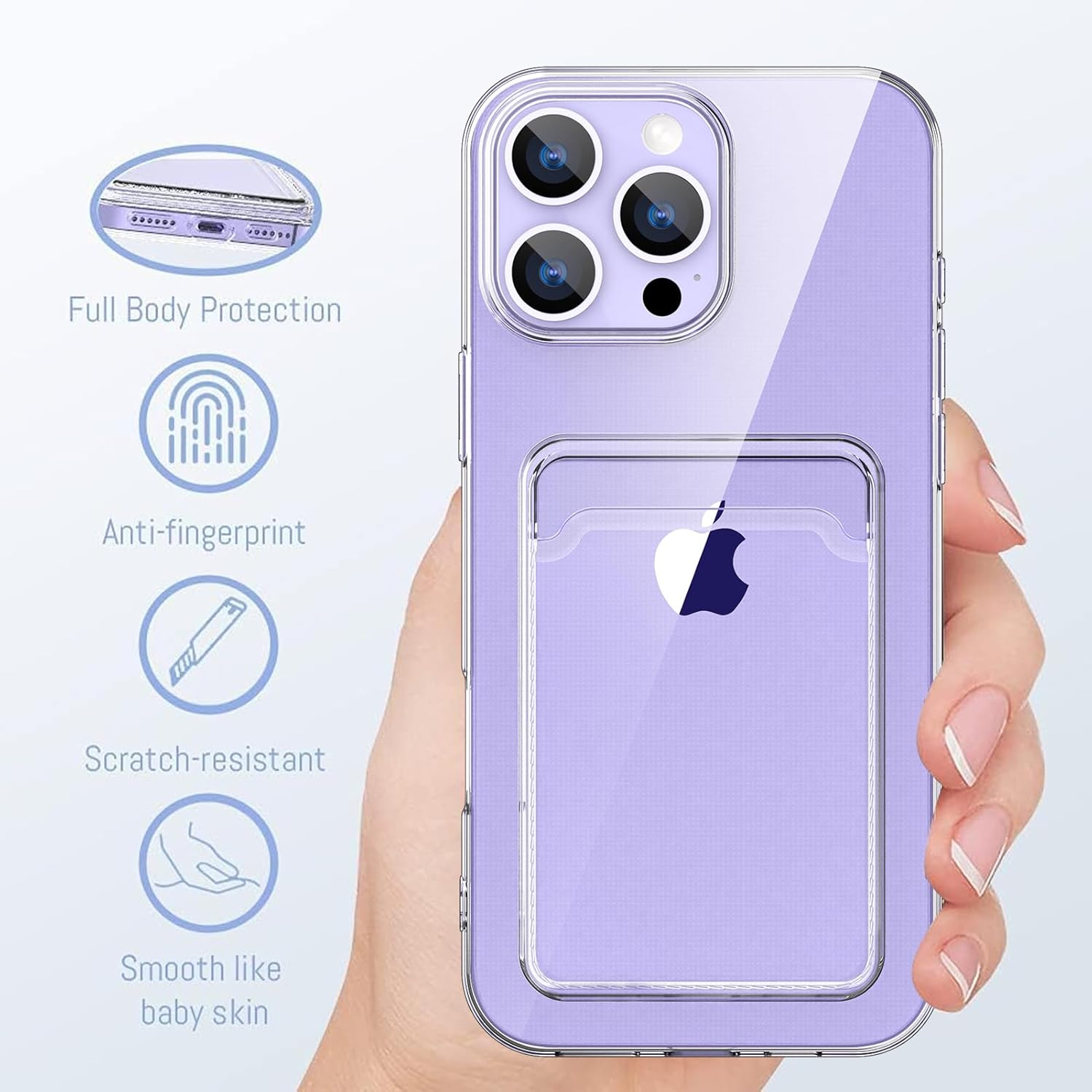 MZELQ Compatible with iPhone 16 Pro Max Case TPU Card Holder Wallet Cover,Camera Protection + Screen Protector Soft Card Slot Phone Case -Clear - Image 4