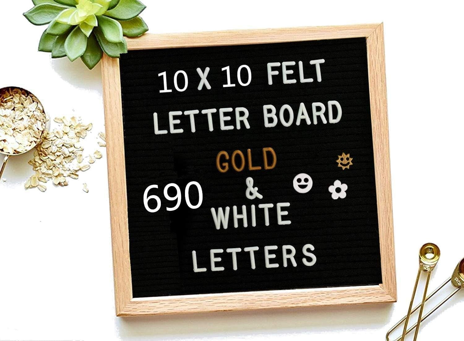 Imurz Black Felt Letter Board 10 * 10 Inch Diy Message Board Memo Menu Notice Kitchen Notes Board With 460 White & Gold Coloured Letters Numbers Symbols Emojis For Home,Restaurant,Party,Wedding