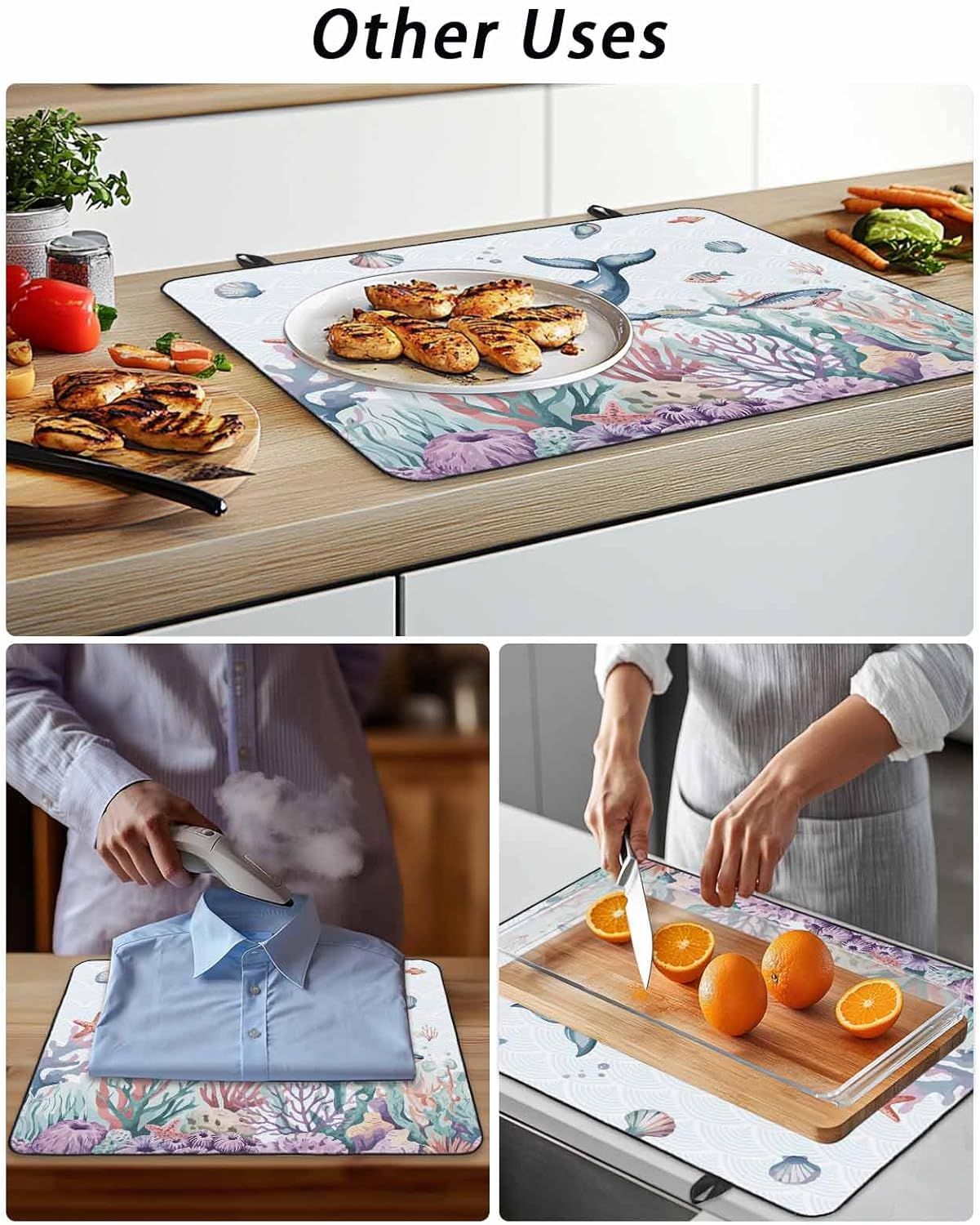 Marine Life Stove Cover for Electric Stove, Whales Coral Fish Starfish Summer Cartoon Ocean Stove Top Cover for Glass Top, Heat Insulation Rubber Mat Foldable Cooktop Top Protector, 28.5"x20.5"