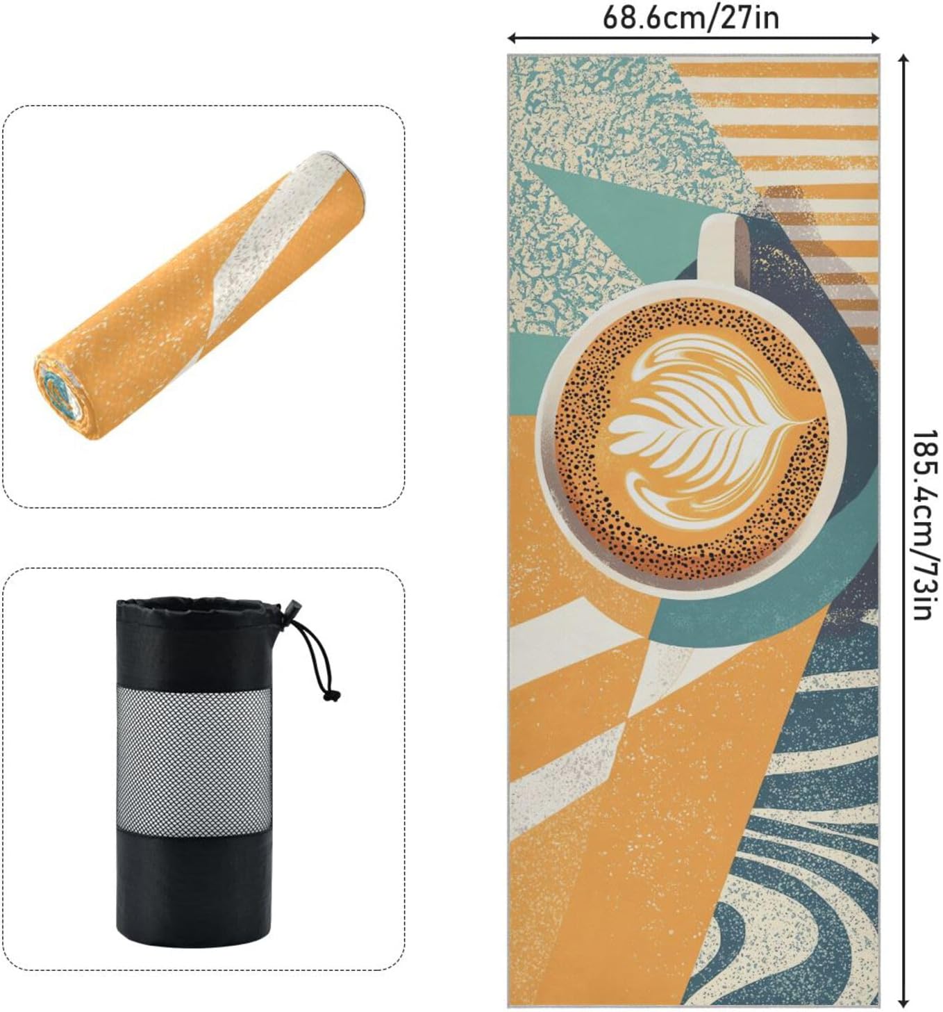 Coffee Boho Hot Yoga Towel – Stylish, Non-Slip, Grip Dot, Super Absorbent, 27" x 73" - Yoga Mat Towels for Exercise, Fitness