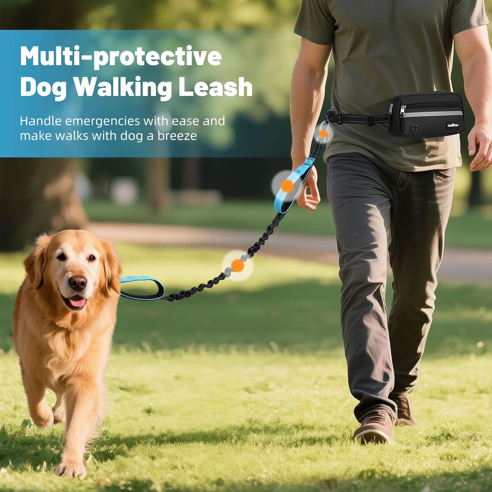 Hands Free Dog Leash with Pouch, Waist Leash for Dog Walking, Jogging, Hiking, Retractable Leashes with Dual Padded Handles, Adjustable Reflective Belt for Small, Medium, Large Dogs - image 5