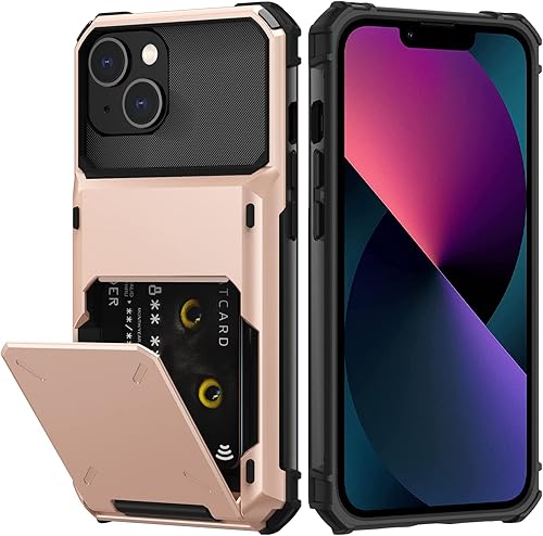 Nvollnoe Funda para iPhone 13 con Portarjetas Almacena 5 Tarjetas Funda Cartera de Doble Capa Resistente a Prueba de Golpes con Ranura Oculta para