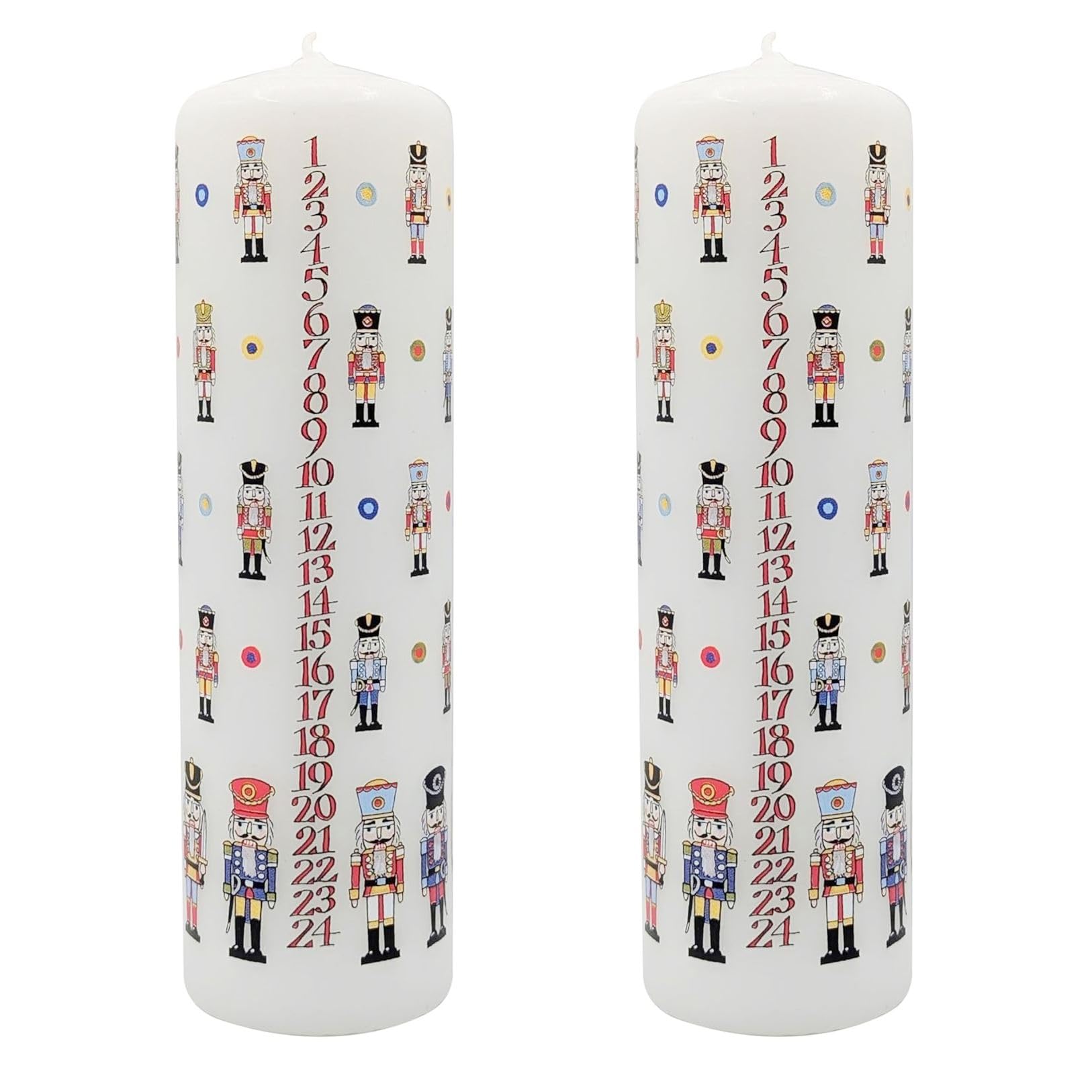 Carousel Home Multicoloured Pack Of 2 Nutcracker Soldier Christmas Advent Candles | Traditional Christmas Advent Calendar Candles With Numbers - 20Cm