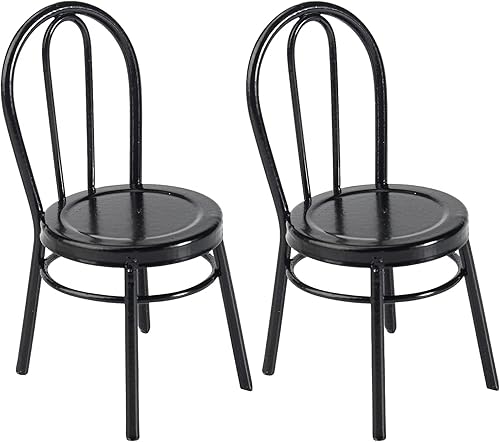 2 sillas de comedor negras en miniatura a escala 1:12, mini sillas de metal para bricolaje, casa de muñecas, decoración de muebles de cocina