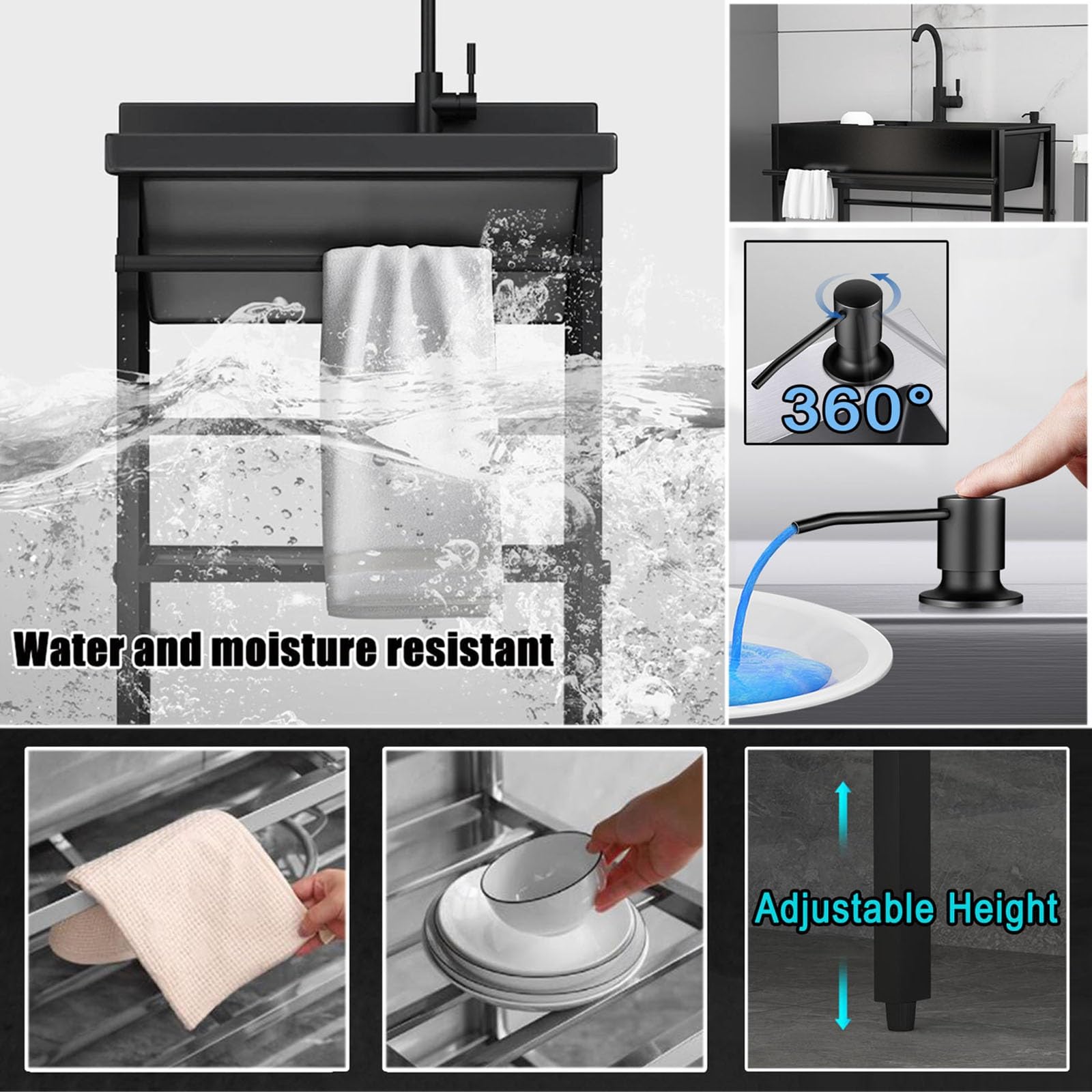 Edelstahl Waschbecken Ausgussbecken, Camping Spüle Spülbecken Küchenspüle, Freistehende Spüle Mit Wasserhahn Für Waschküche, Haushaltsspüle Set Mit Seifenspender Und Abtropfgestell
