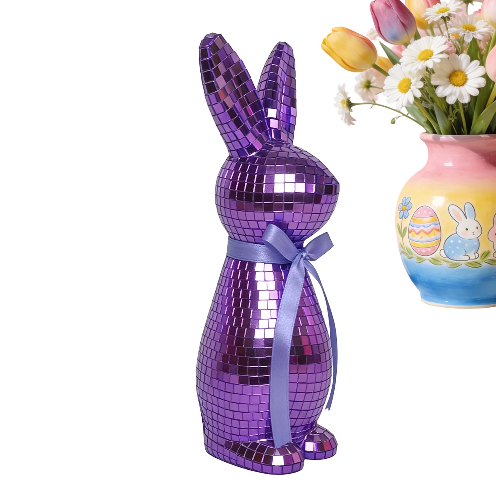 Lapin Disco figurine argentée en mosaïque de verre réfléchissant
